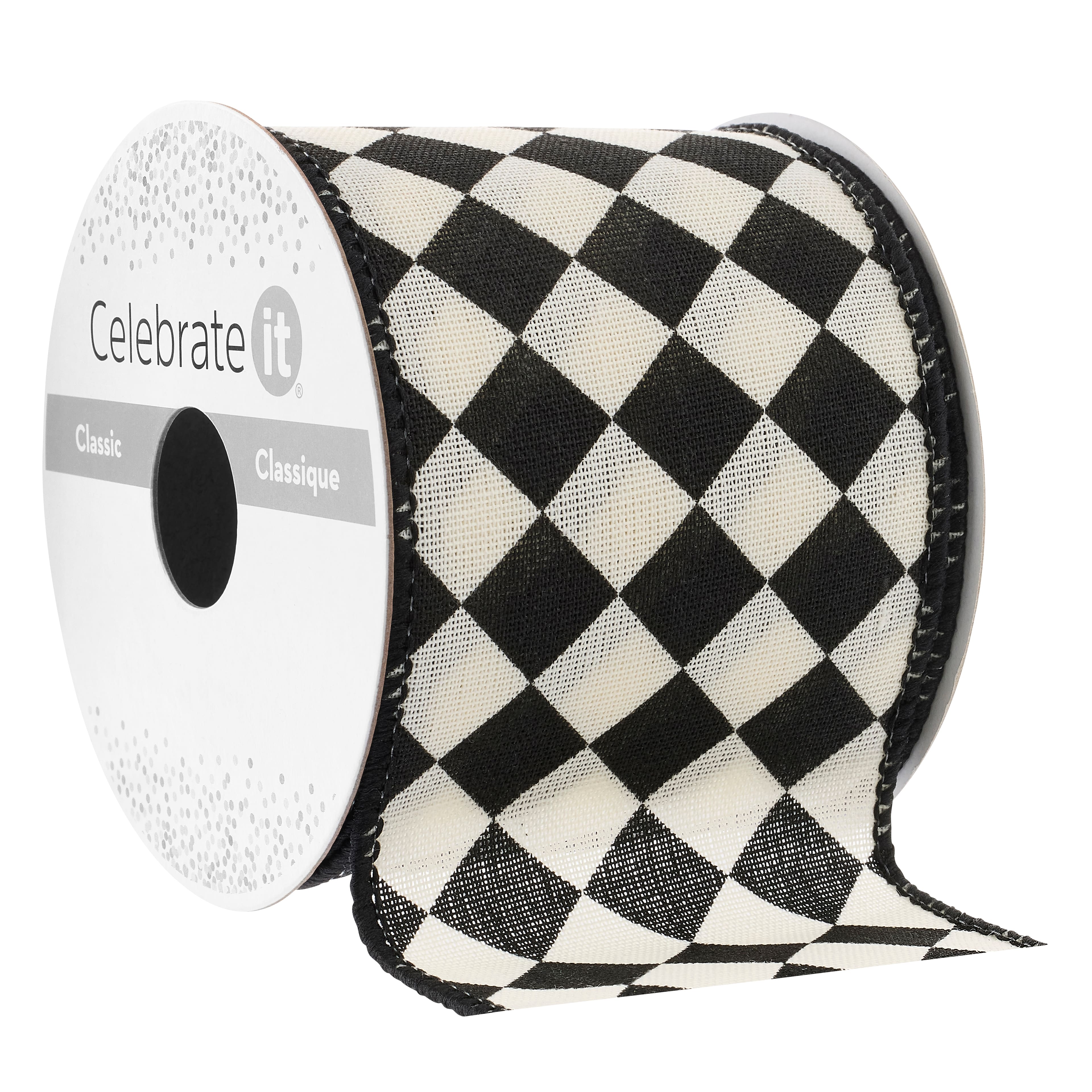 2.5" x 3yd. Black & White Diamonds Wired Edge Ribbon by Celebrate It™
