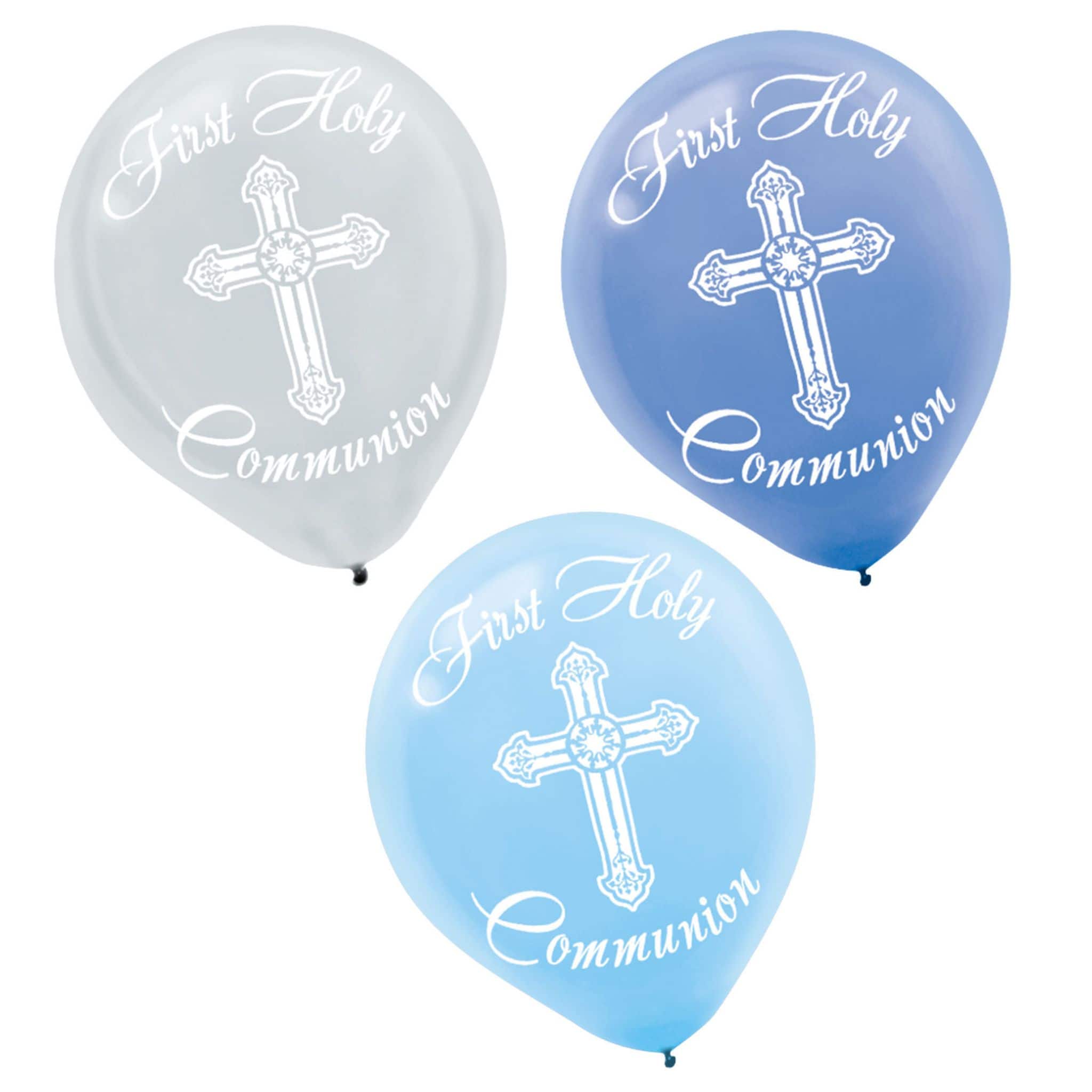 First/1st Holy Communion BLUE/BOY Qualatex Latex Foil Religious Party Balloons 