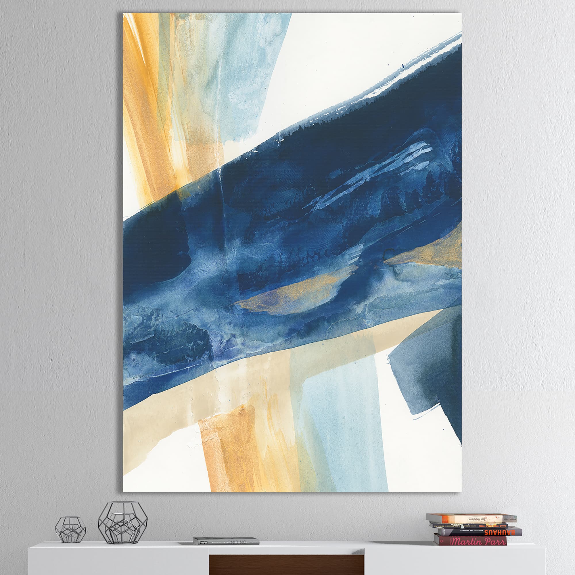 Designart - Indigo Panel I - Glam Modern Premium Canvas Wall Art