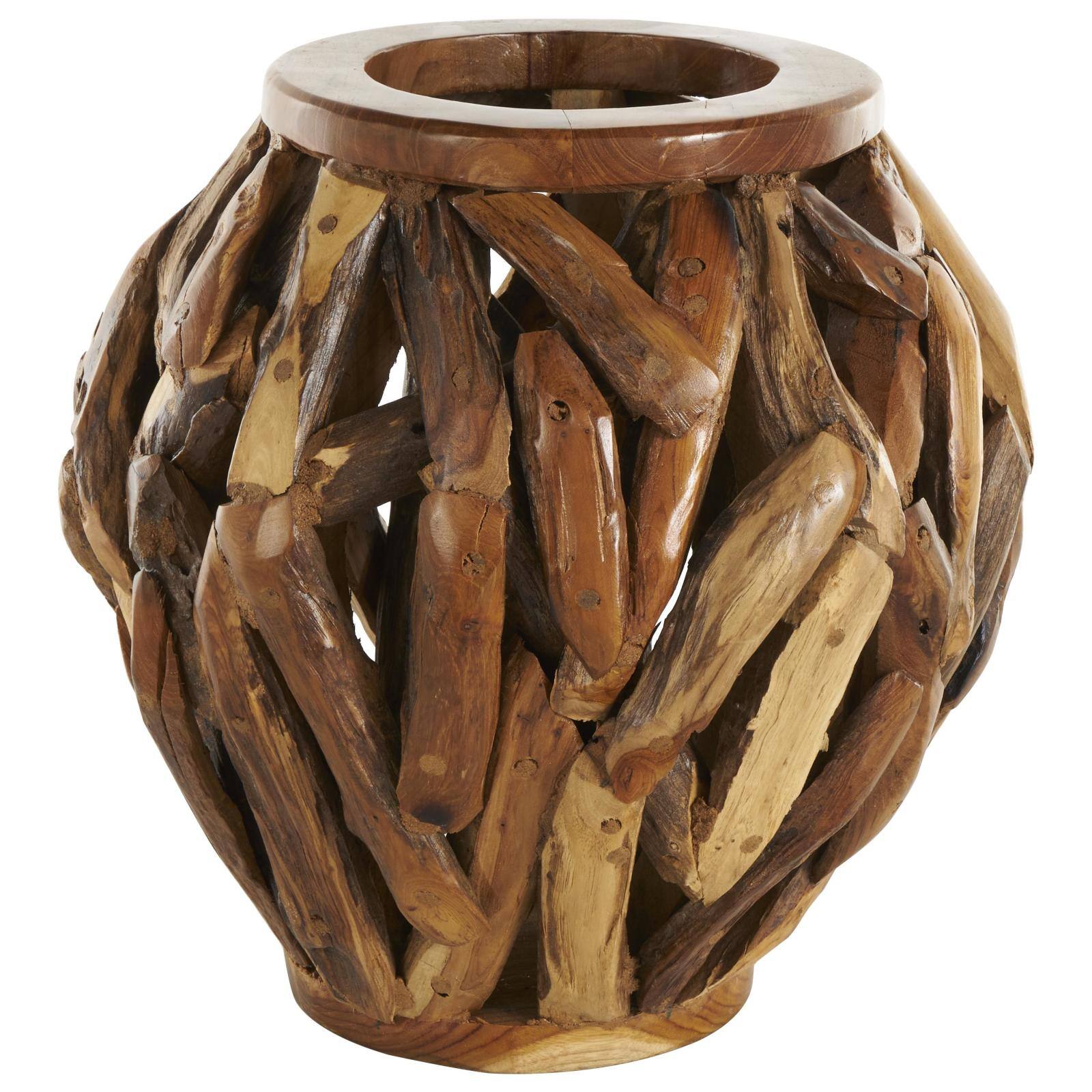 15.5&#x22; Brown Teak Wood Handmade Live Edge Tree Branch Vase