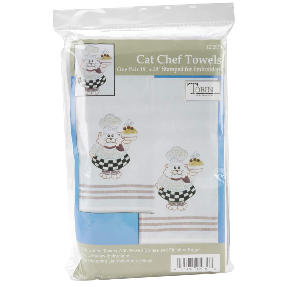 Tobin Stamped For Embroidery Cat Chef Kitchen Towel Set