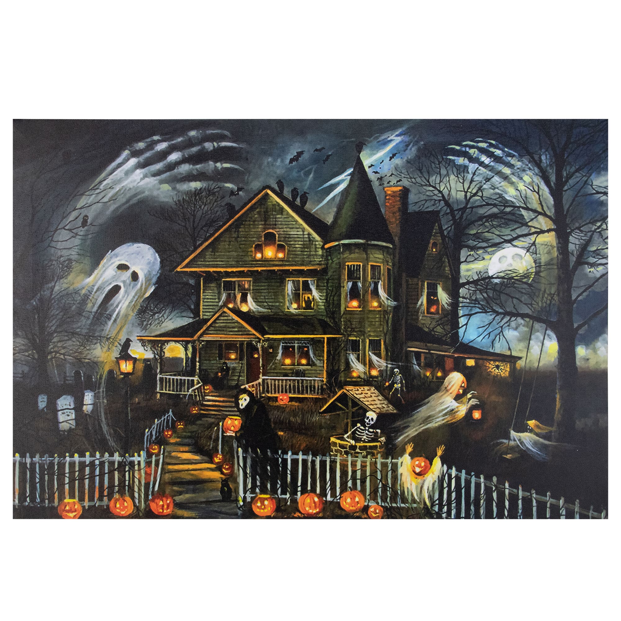 LED Lighted Creepy Haunted House Halloween Canvas Wall Art