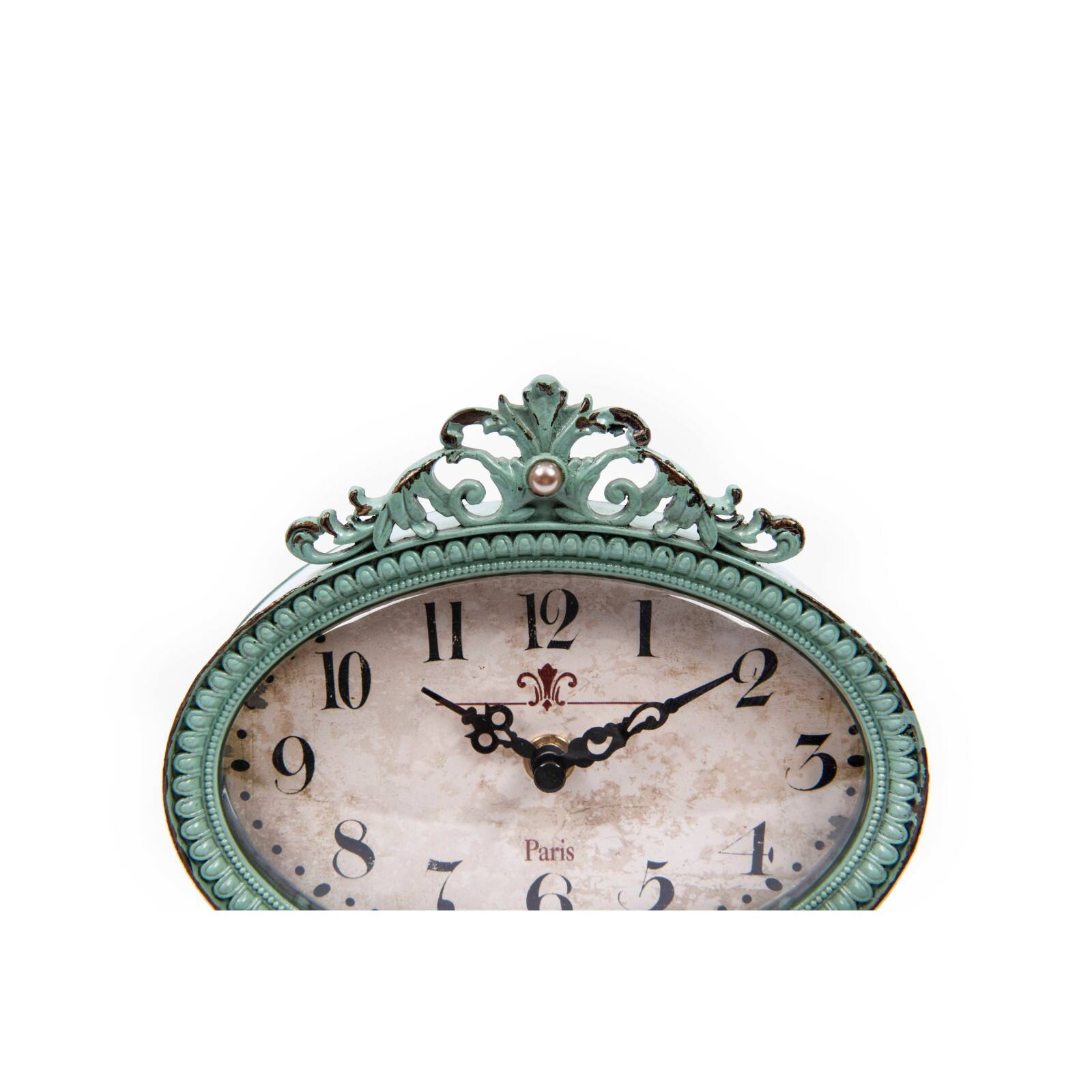 6.5&#x22; Green Antiqued Pewter Mantel Clock