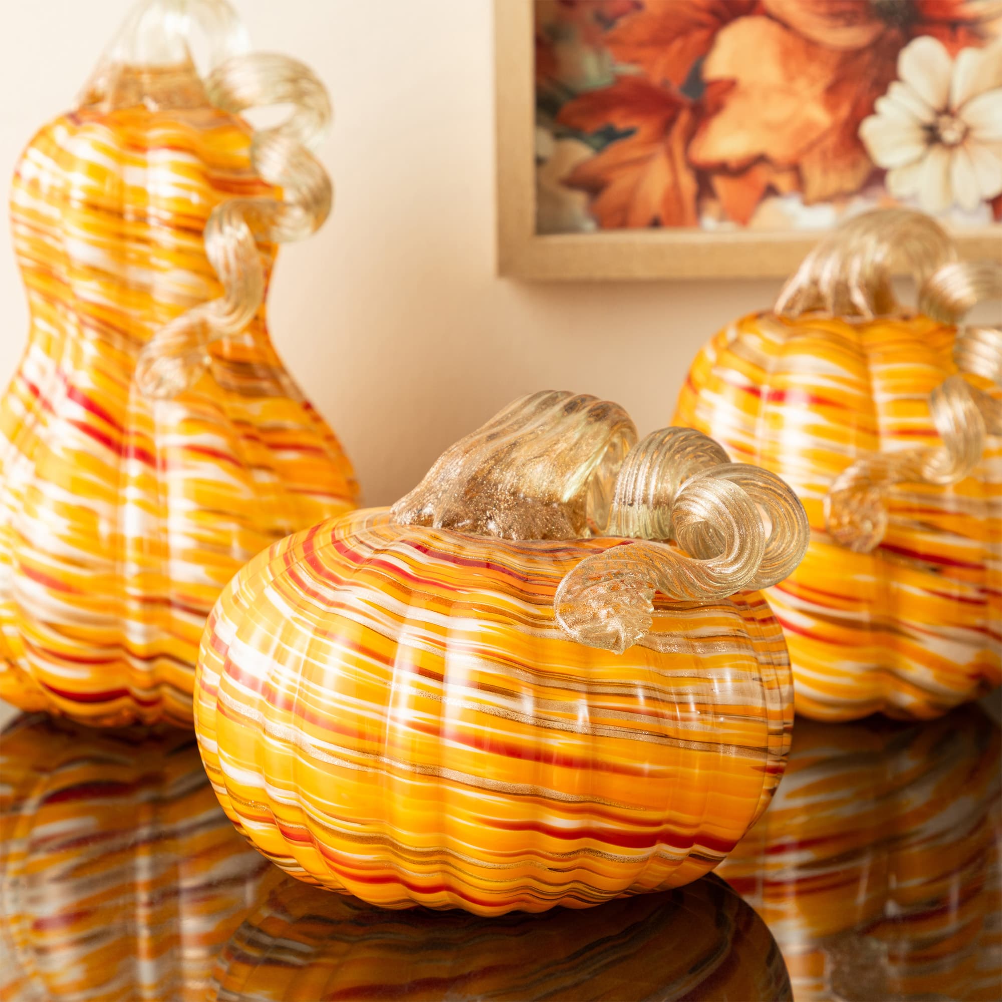 Glitzhome® Fall Multi Stripes Glass Pumpkin