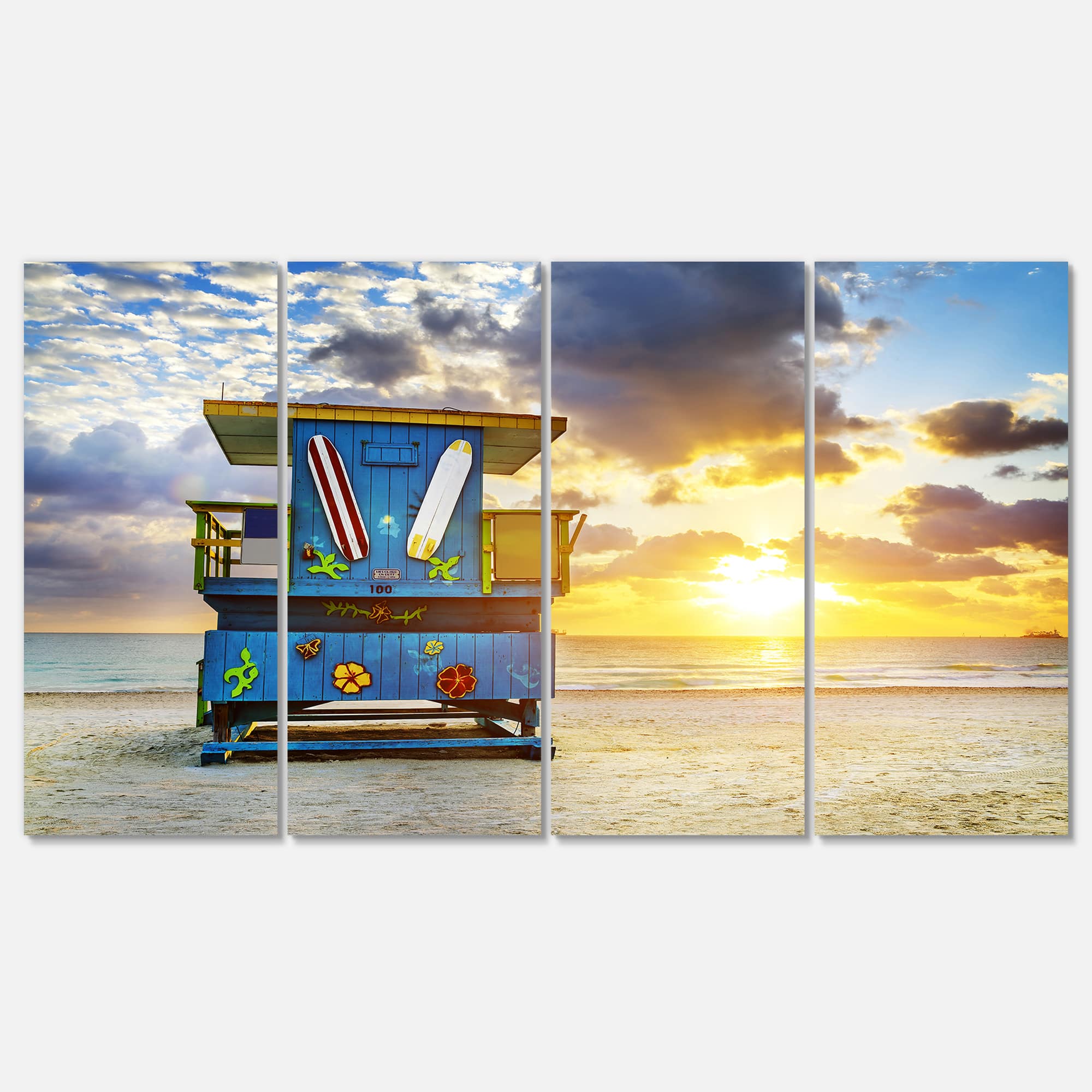 Designart - Miami South Beach Sunrise - Large Seashore Canvas Wall Art
