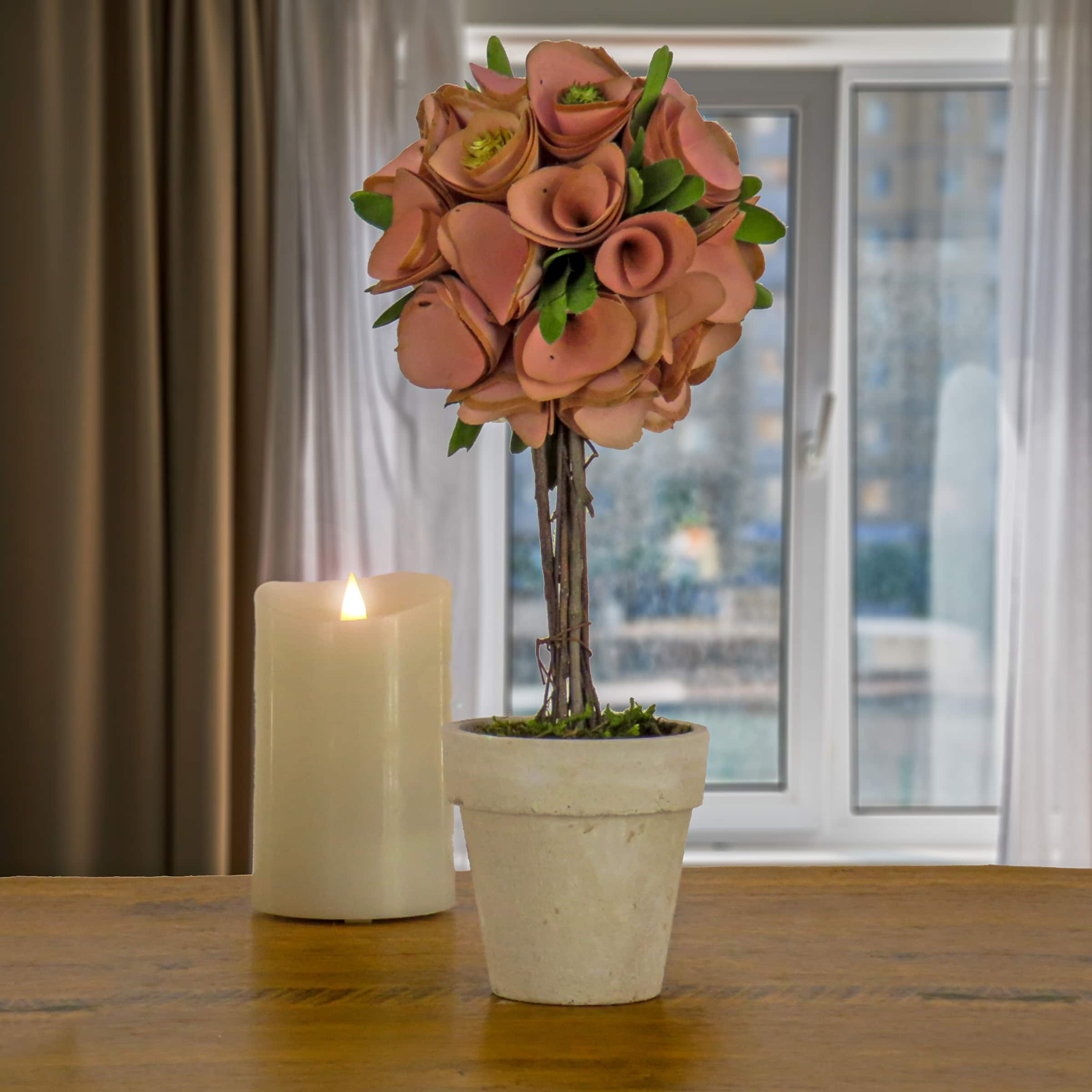 12" Pink Floral Spring Topiary