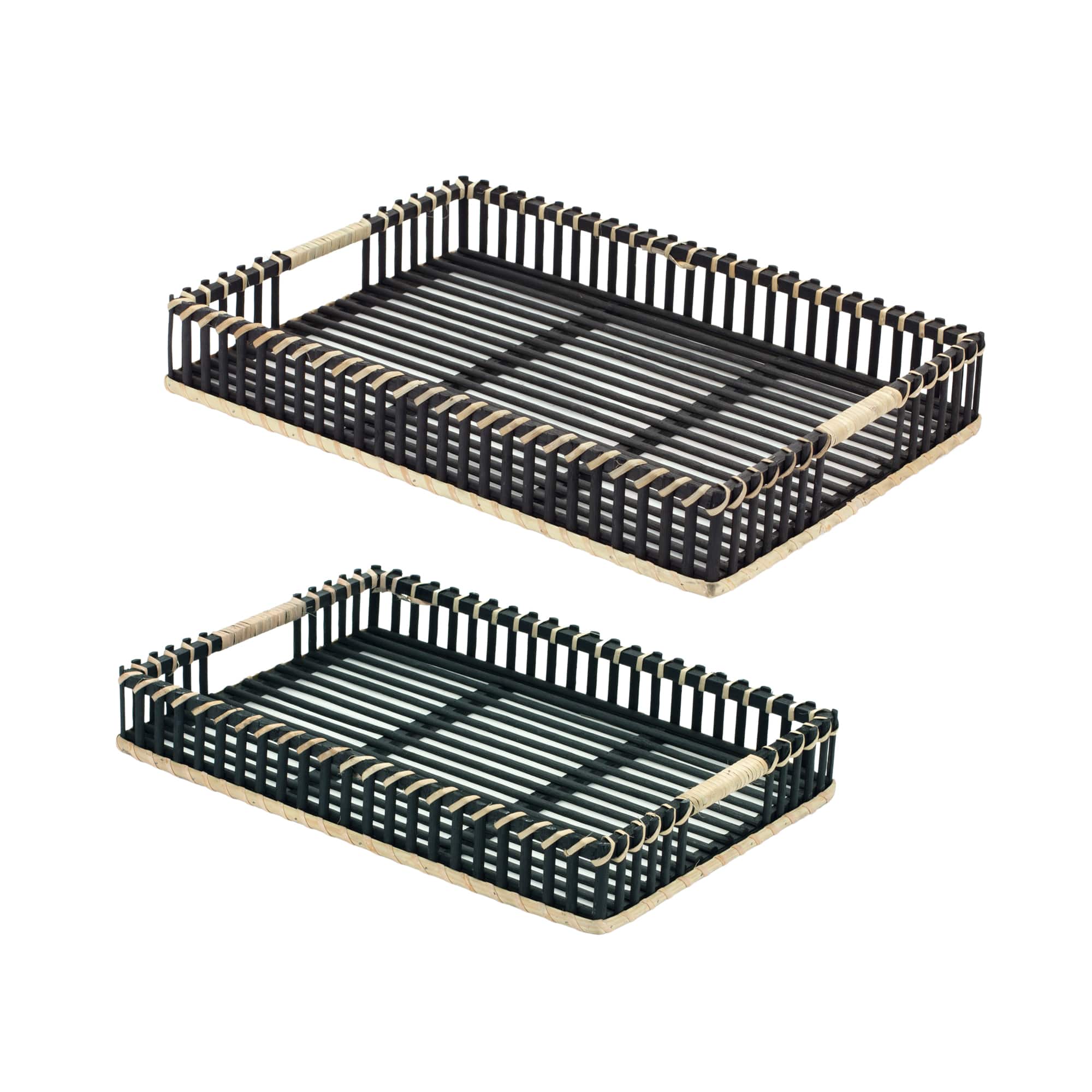 Rectangular Bamboo &#x26; Rattan Woven Tray Set
