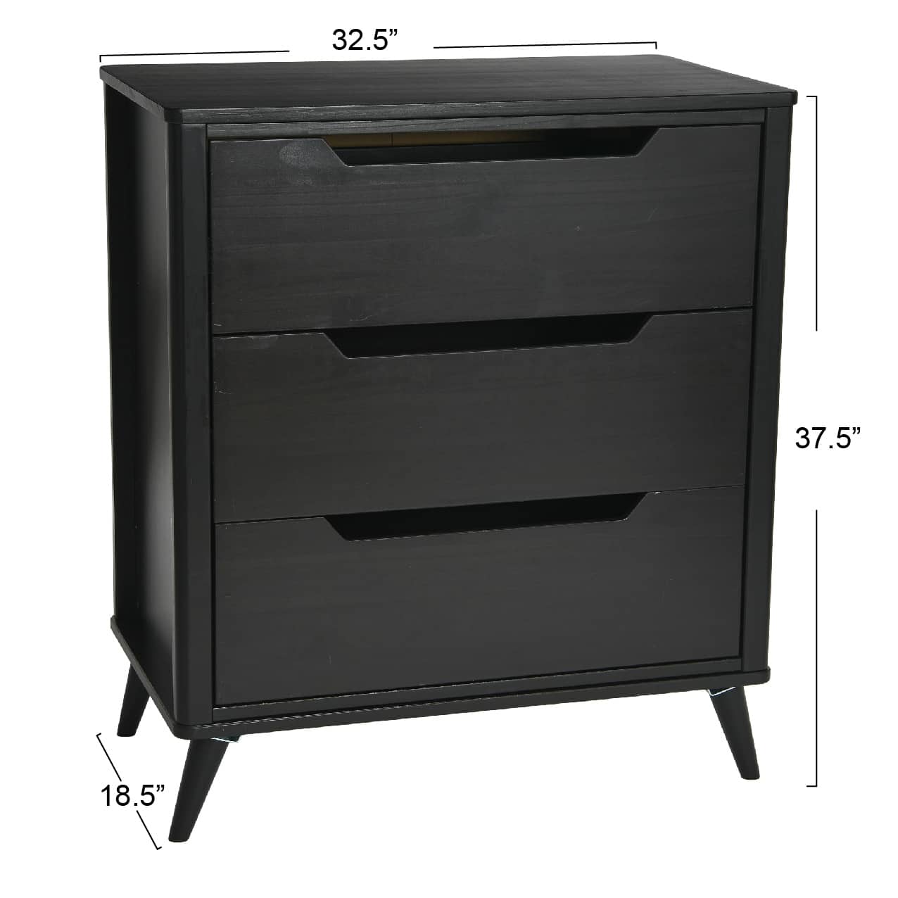37.5&#x22; Yume Mid Century Modern Solid Wood 3-Drawer Dresser Chest