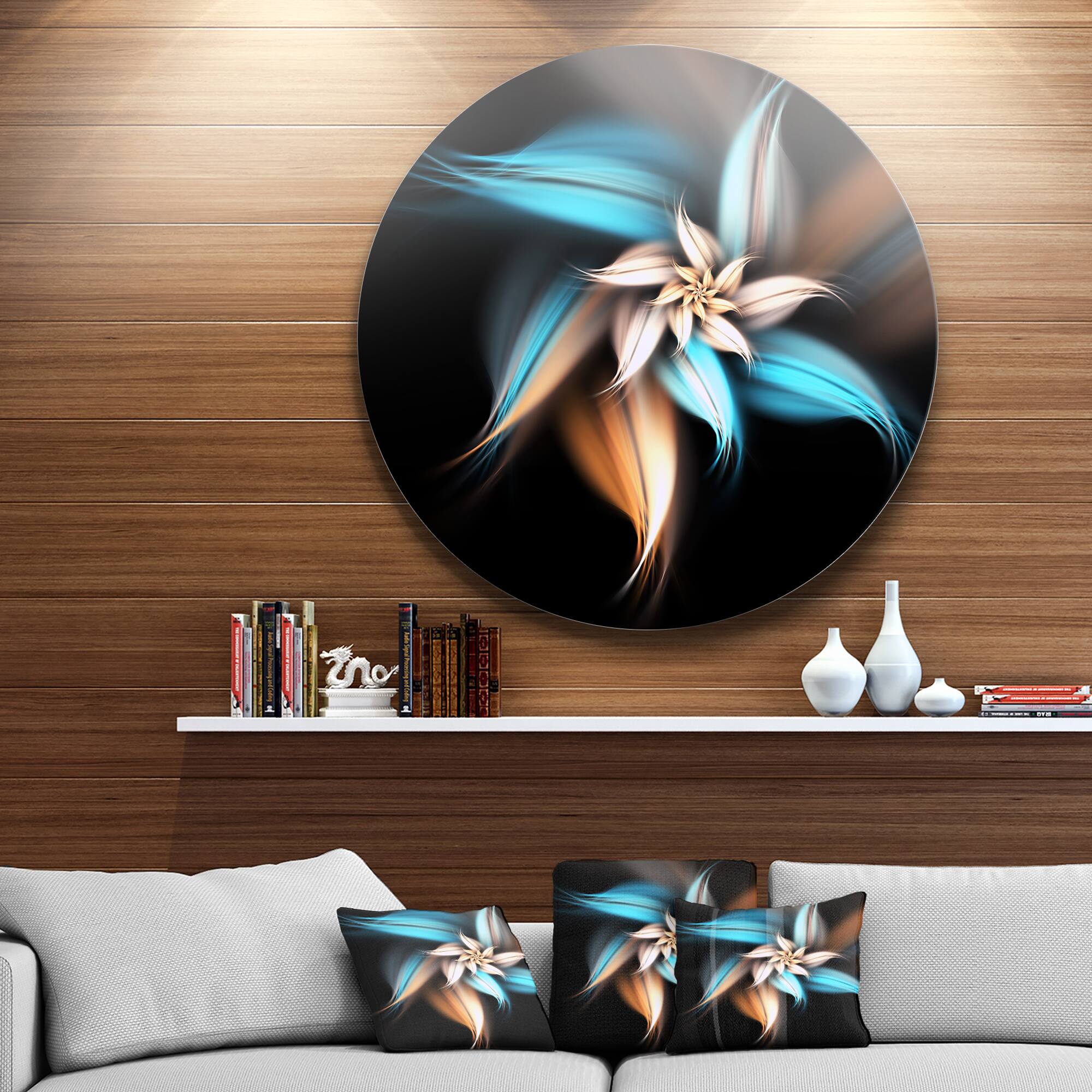 Designart - Tropical Beach with Palm Leaves' Seashore Oversized Circle Metal Artwork