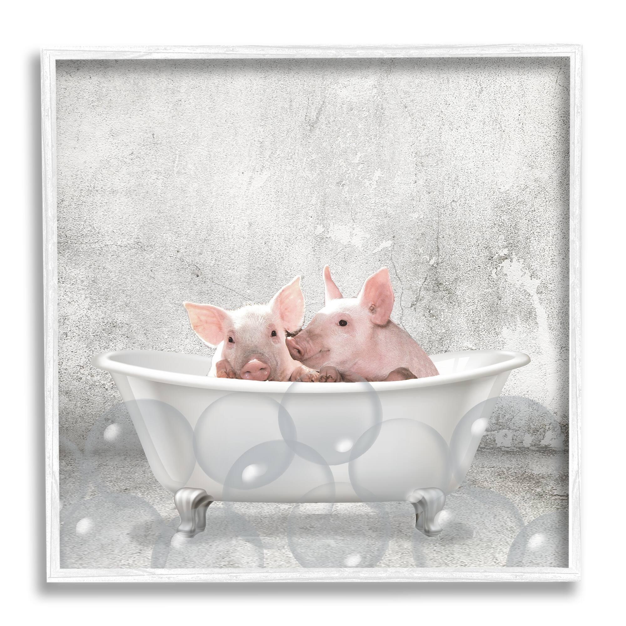 Stupell Industries Baby Piglets Bath Time Giclée Textured White Framed Wall Art