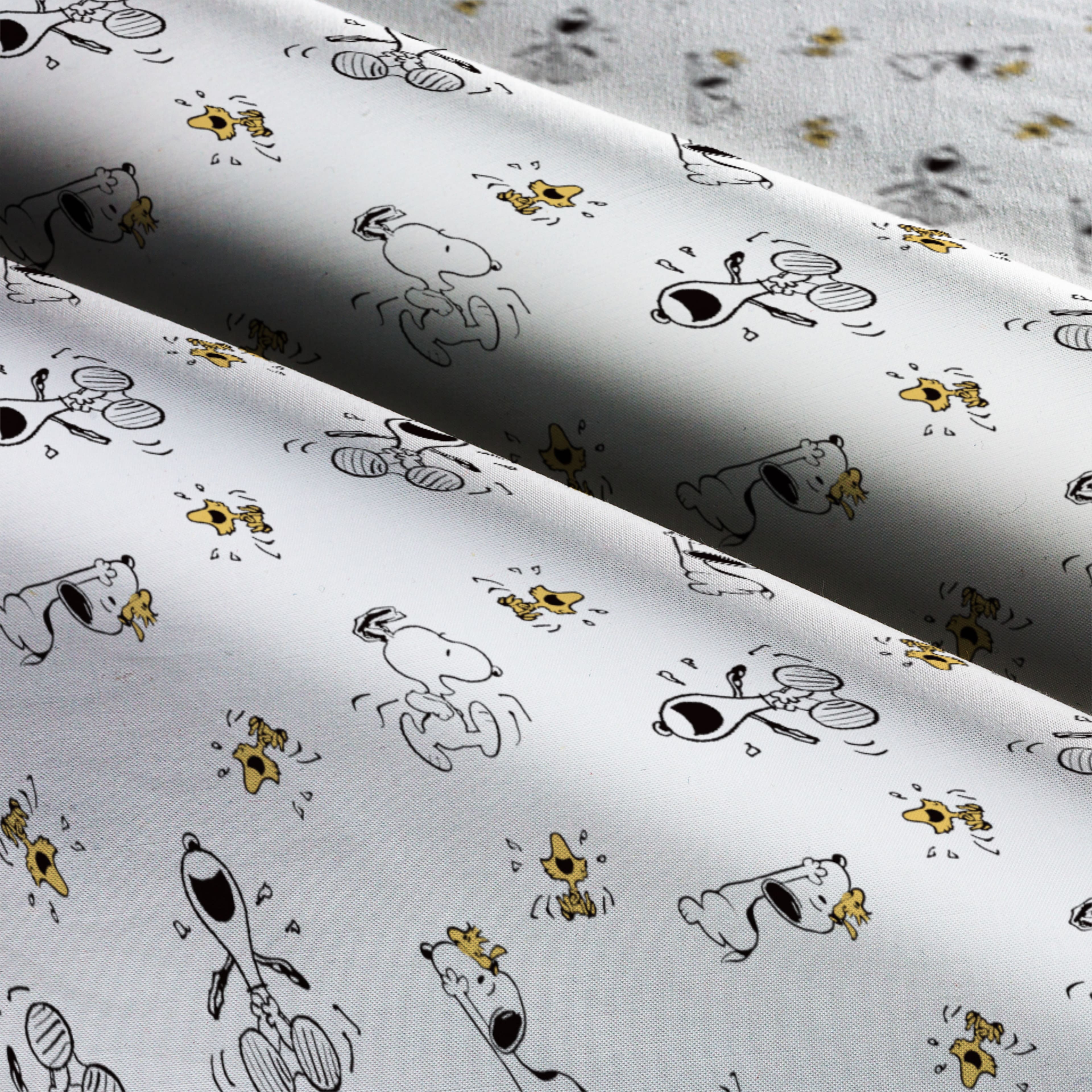 Peanuts&#xAE; Snoopy &#x26; Woodstock Toss on White Cotton Fabric