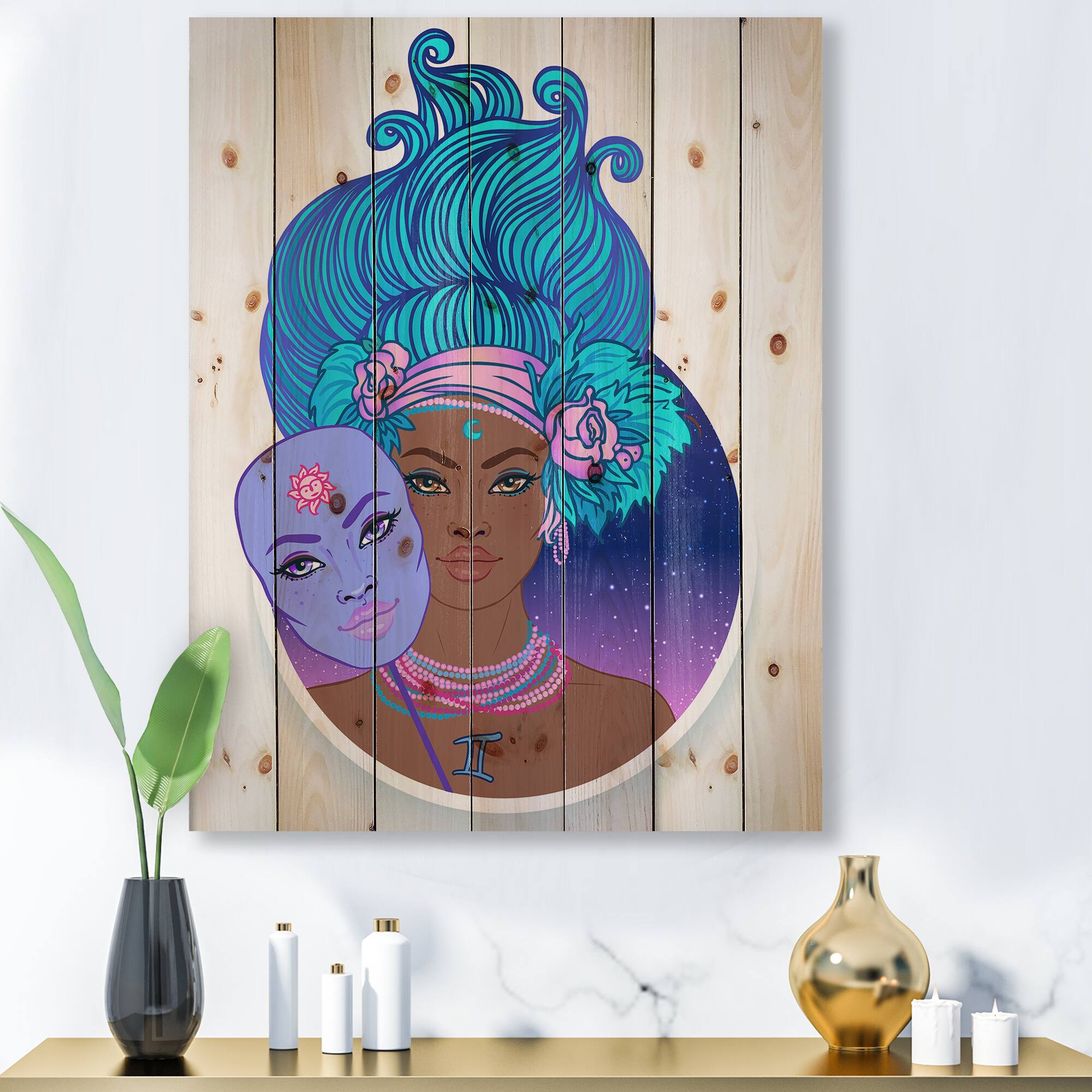 Designart - Portrait of Afro American Woman With Blue Hair II
