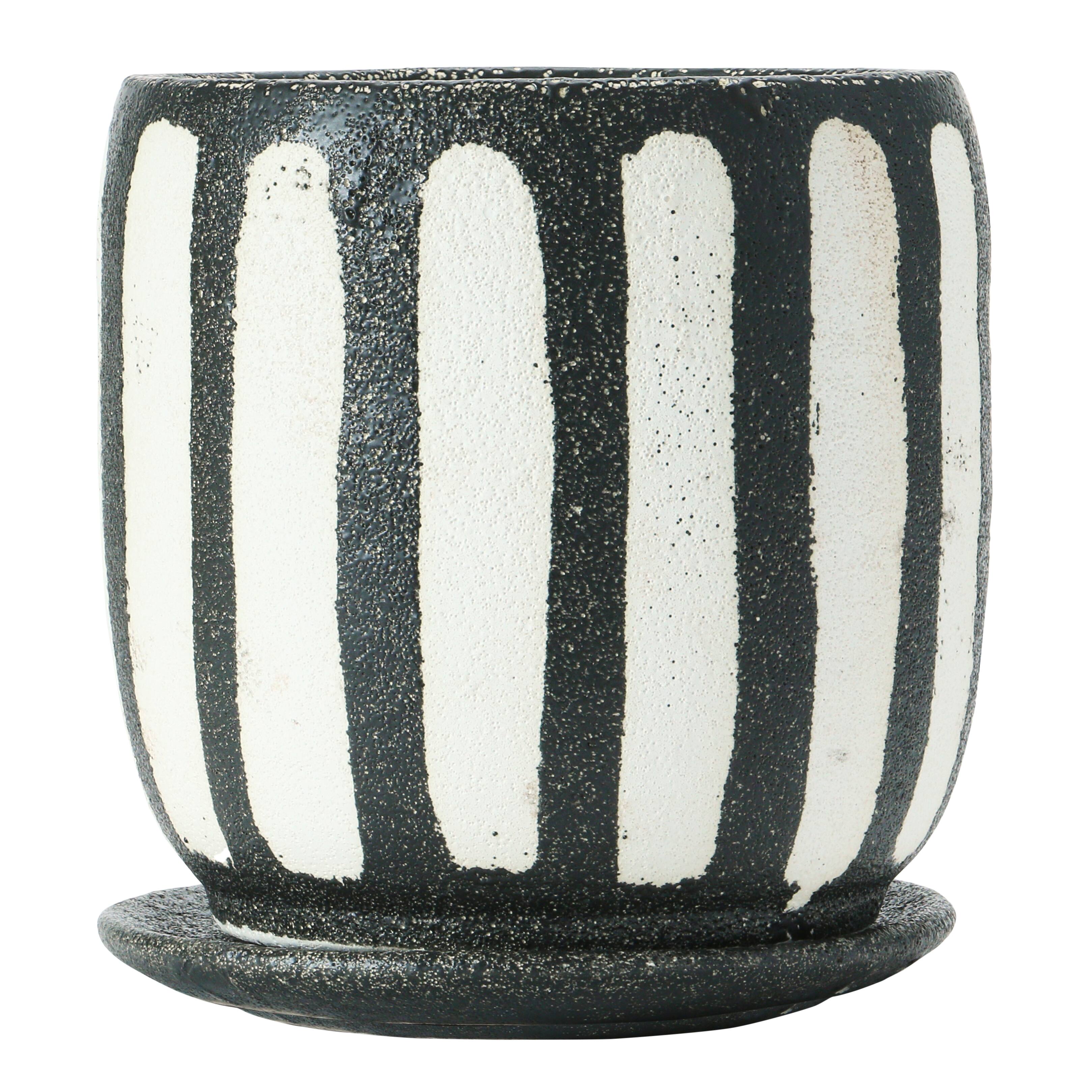 Hello Honey® 7.5" Black & White Hand-Painted Terra Cotta Planter with Saucer Set