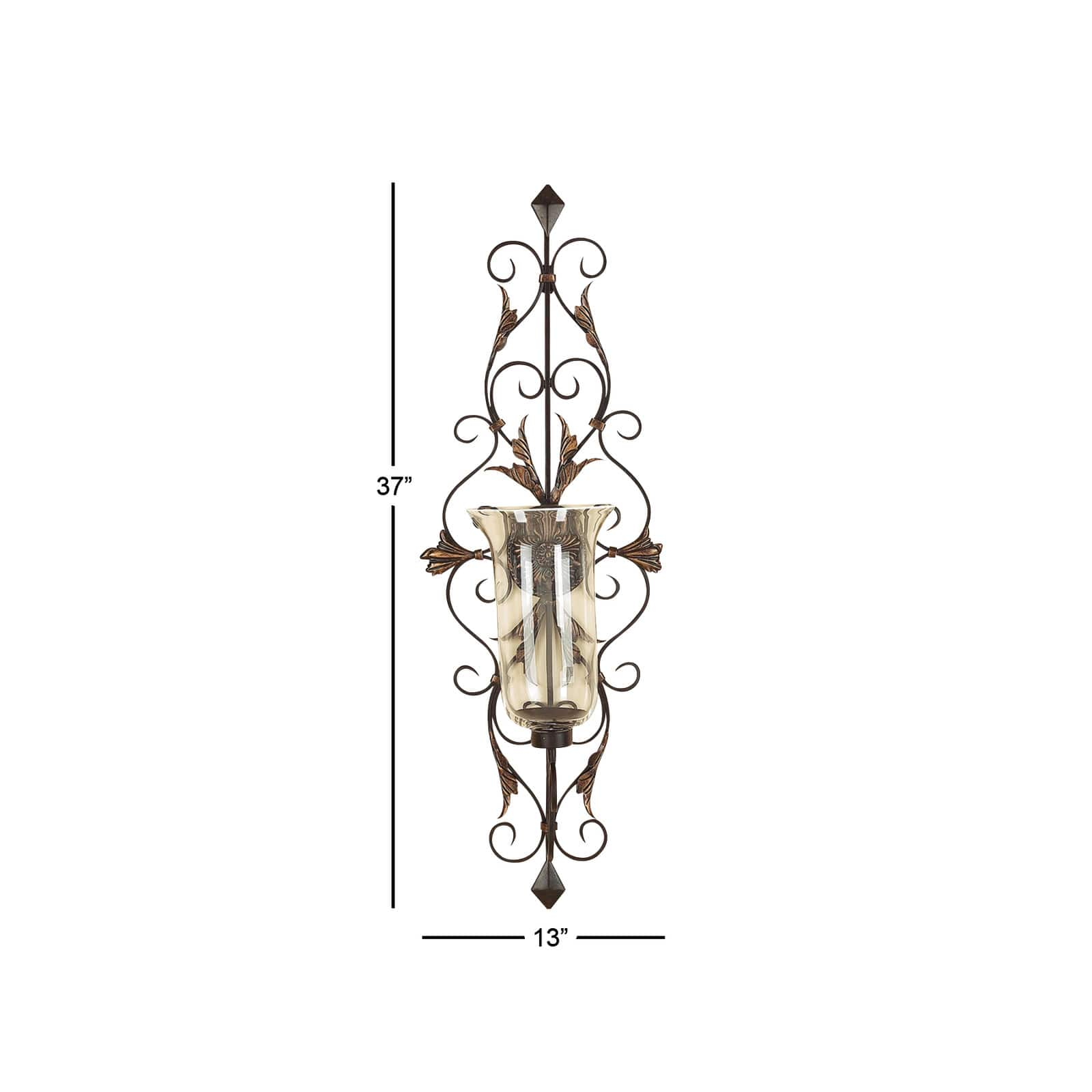 Gold Glass Rustic Candle Wall Sconce, 37&#x22; x 13&#x22; x 9&#x22;