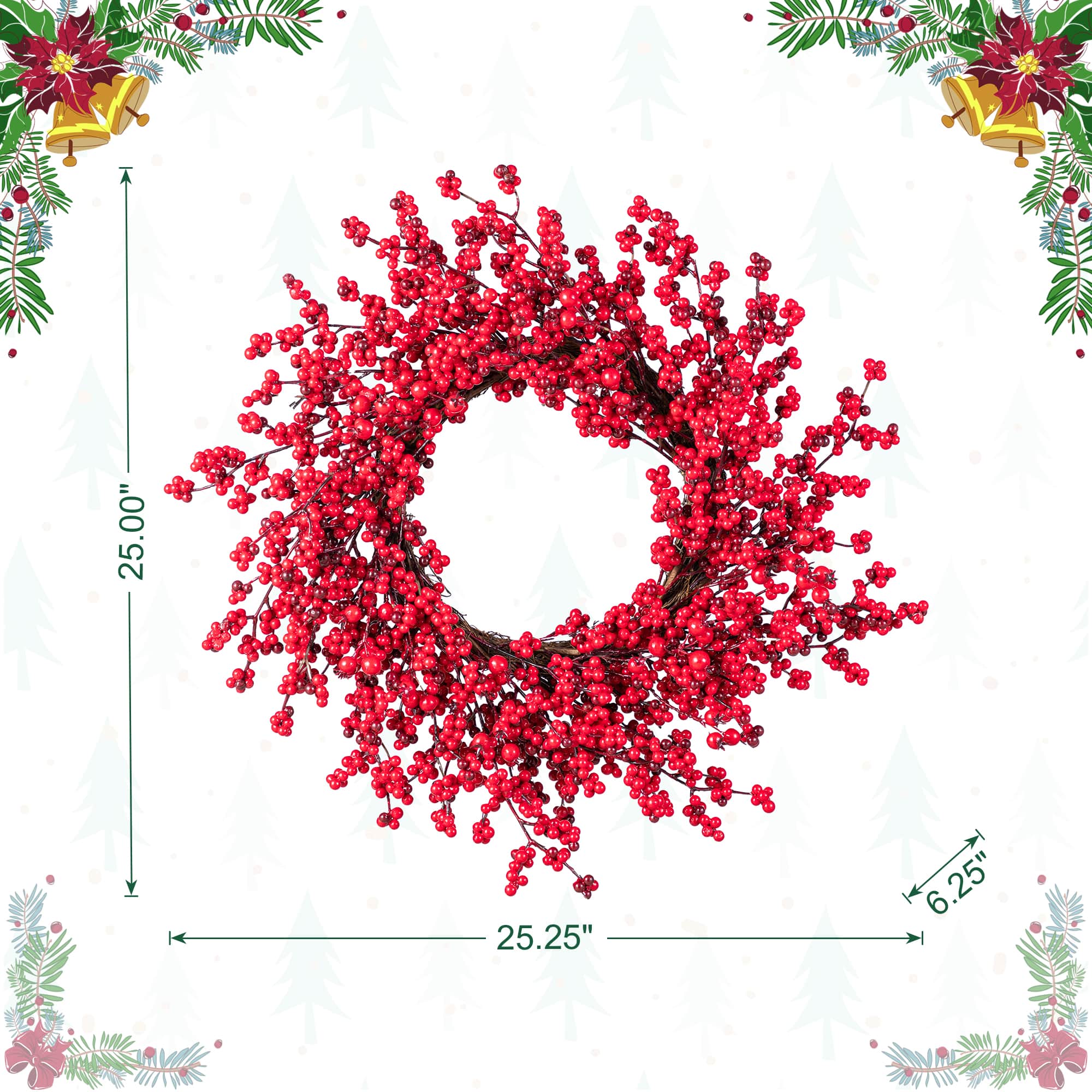 Glitzhome® 25"D Christmas Red Berries Wreath