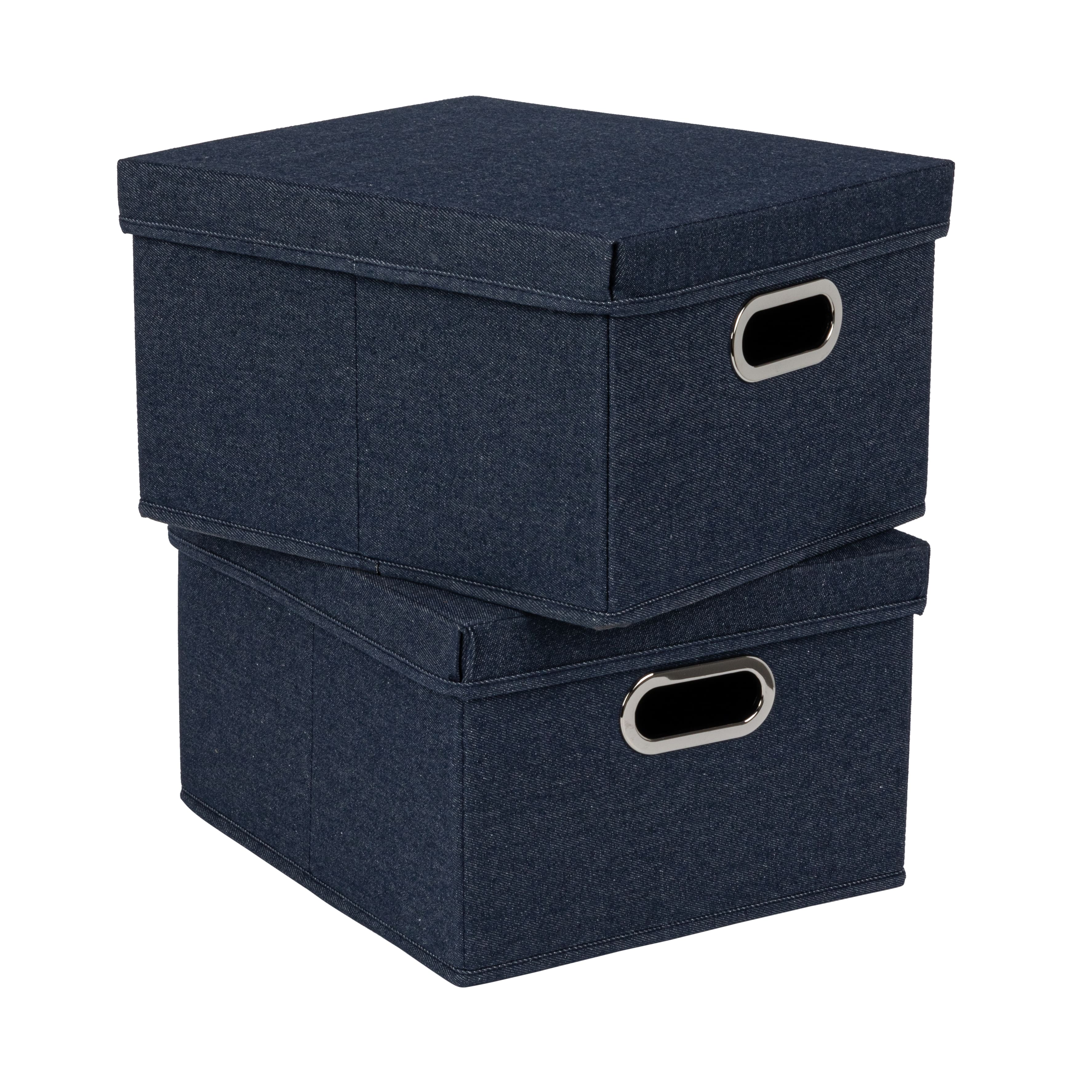 Household Essentials 15&#x22; Denim Blue Collapsible Cotton Blend Storage Box with Lid, 2ct.