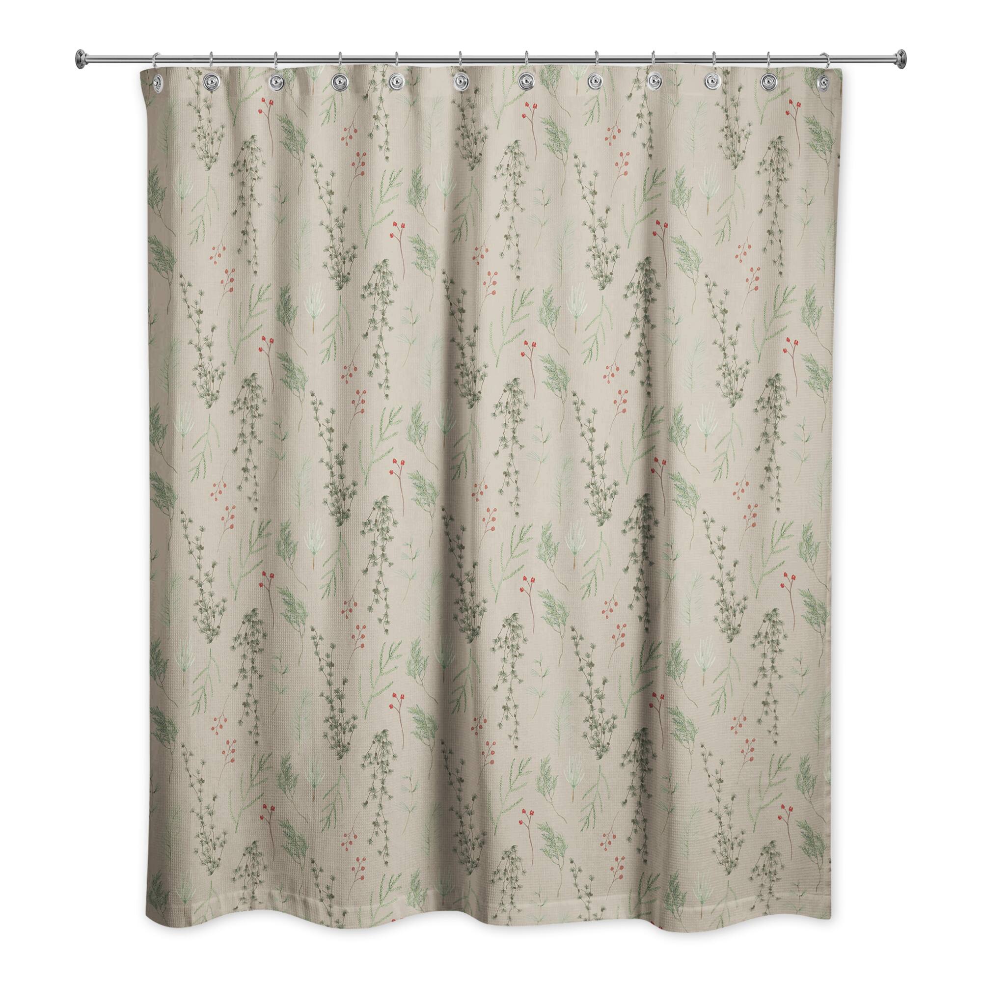 Pine Greenery on Brown Shower Curtain