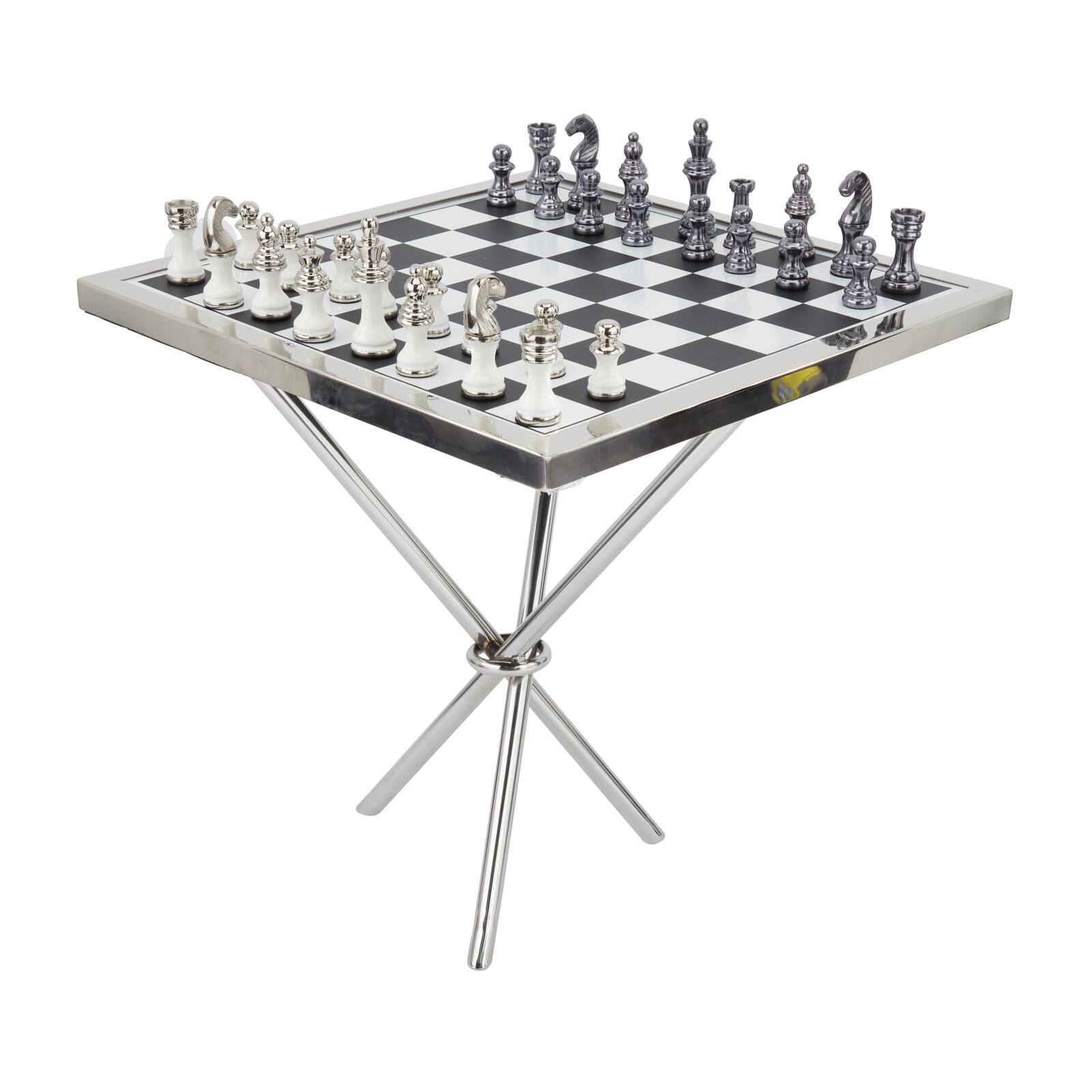 Silver Aluminum Contemporary Game Set Table, 4" x 25" x 22"
