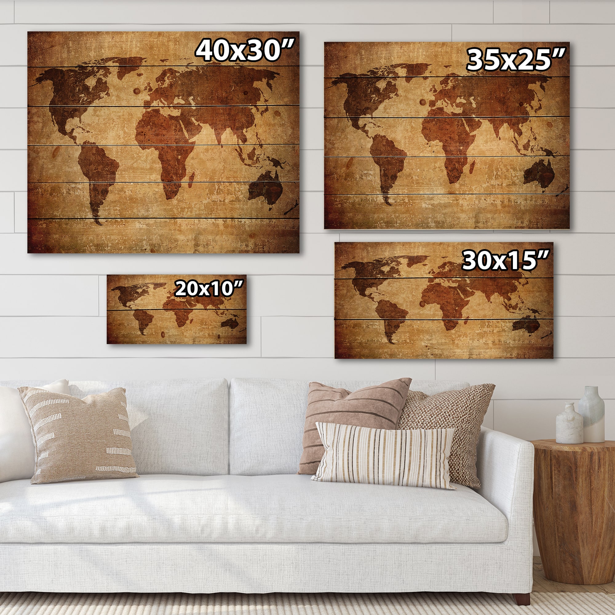 Designart - Ancient Map of The World XI - Vintage Print on Natural Pine Wood