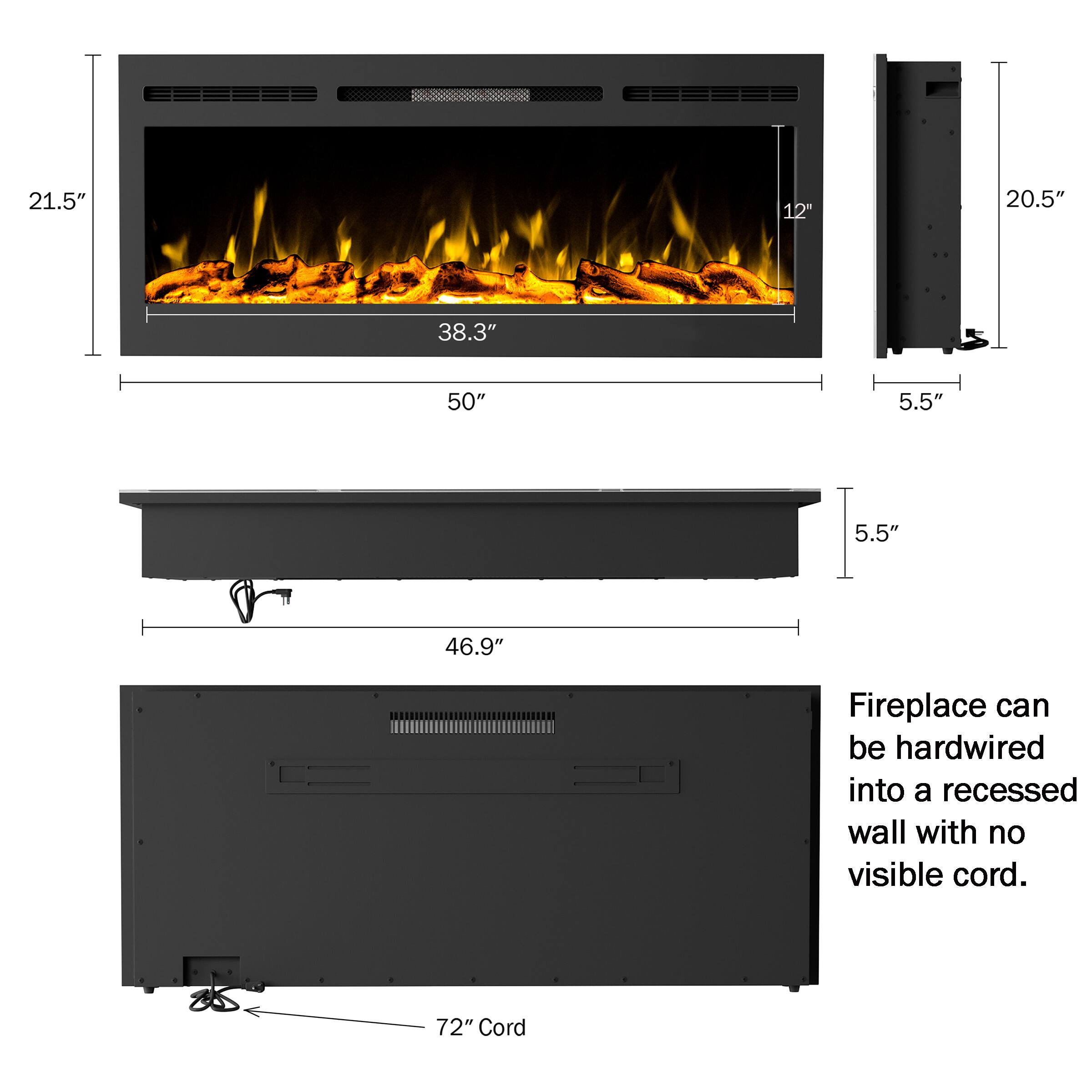 Hastings Home 50&#x22; Black Electric Fireplace