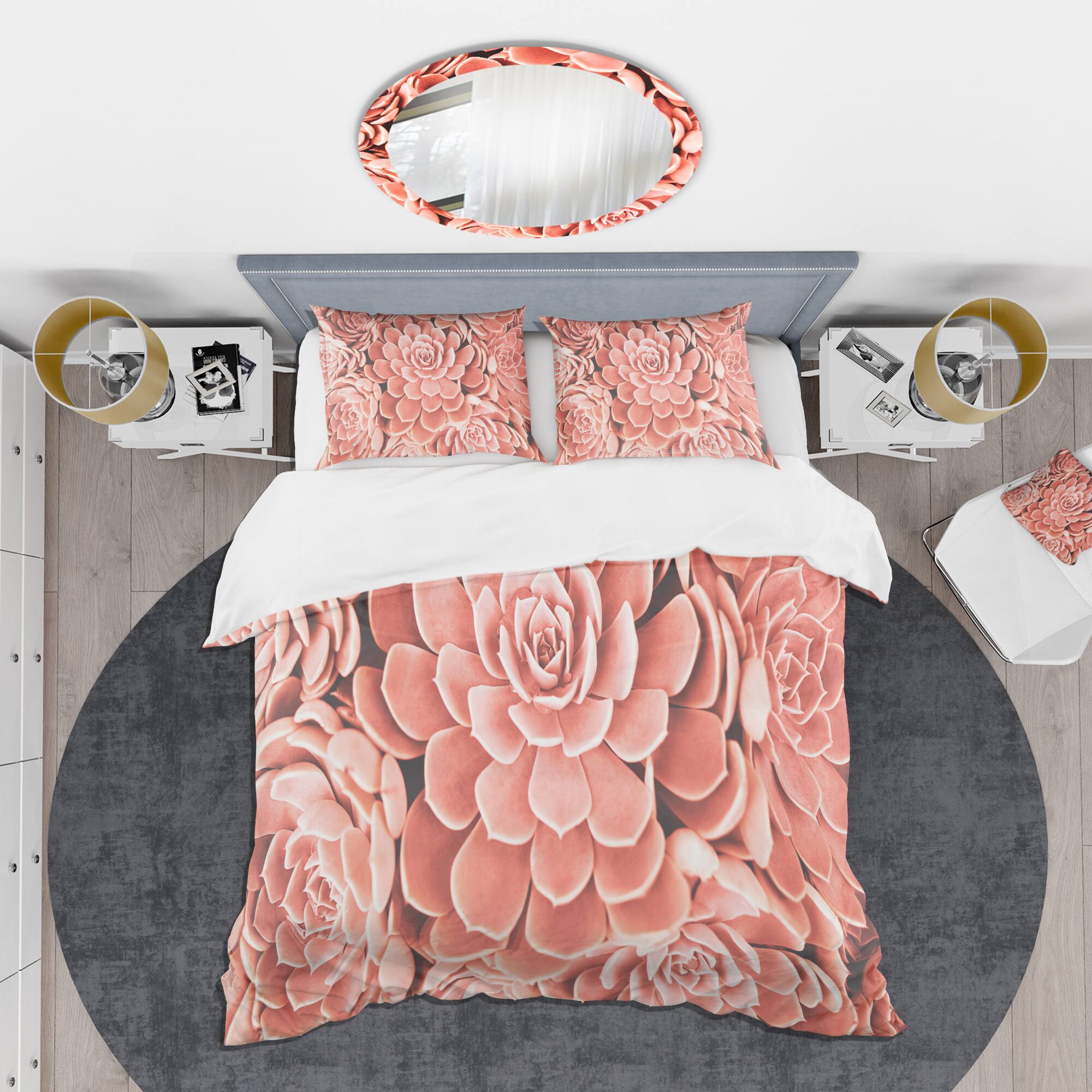 Designart &#x27;Coral Toned Succulent&#x27; Mid-Century Duvet Cover Set