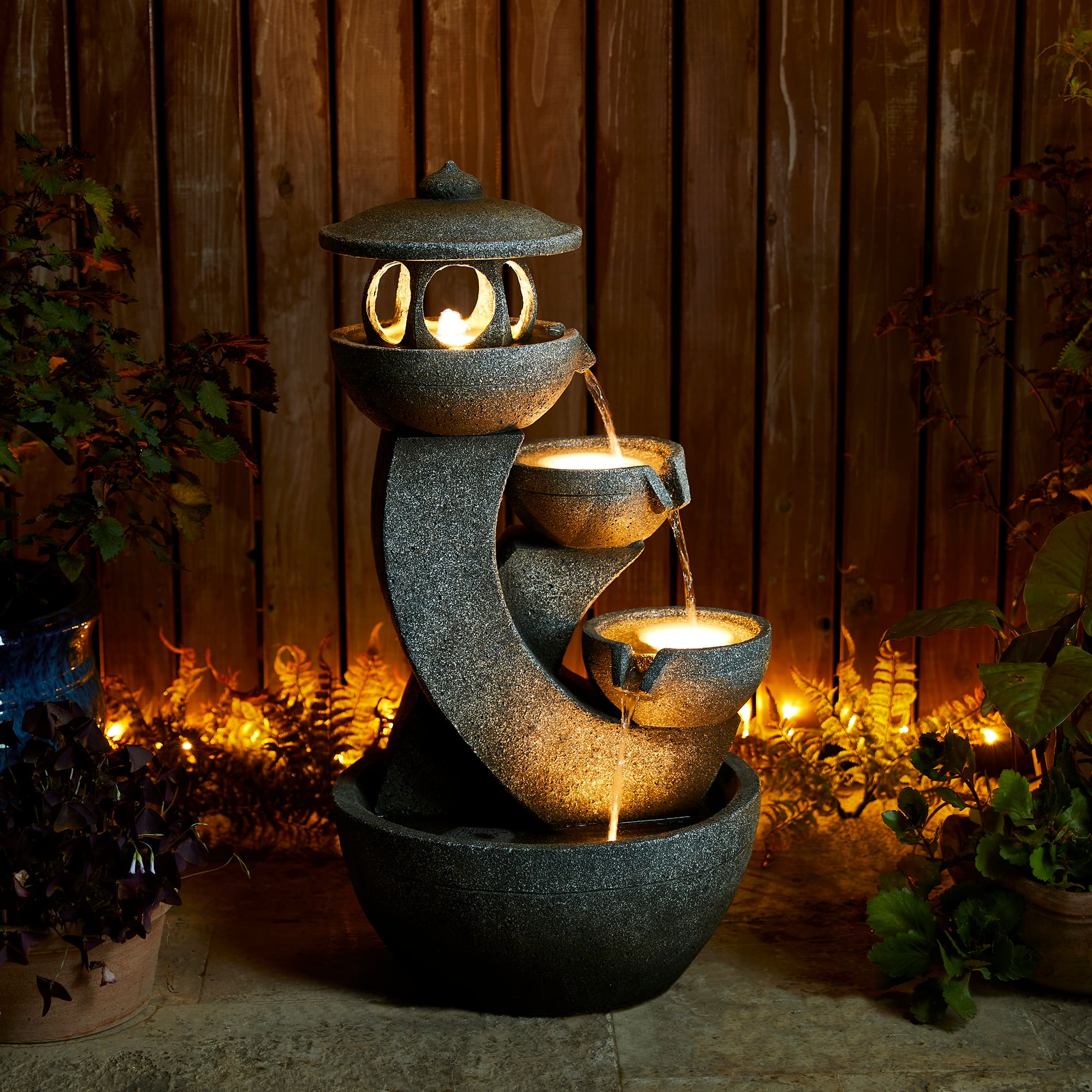 Glitzhome® 32" 4-Tier LED Pagoda Outdoor Fountain