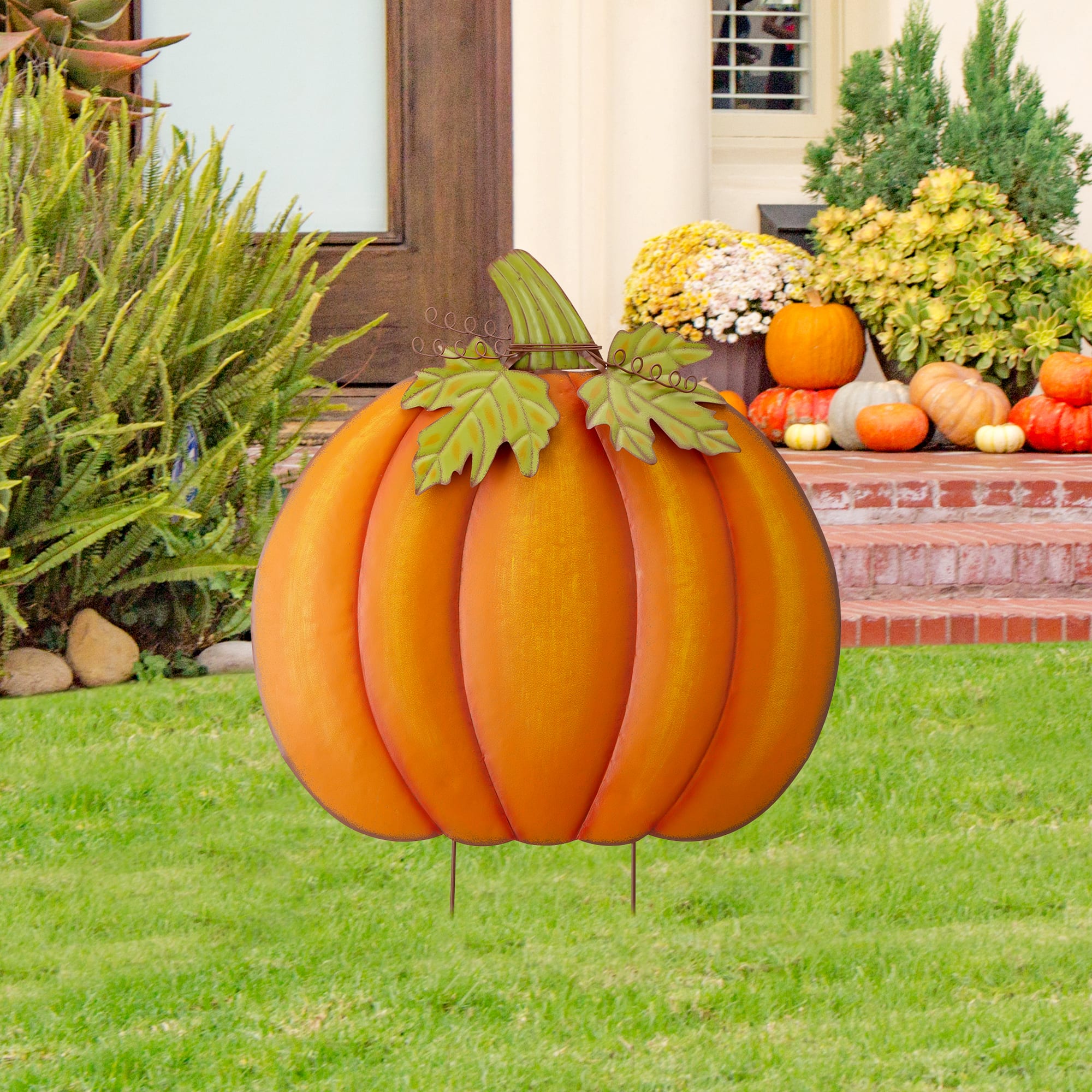 Glitzhome&#xAE; 39&#x22; Fall Pumpkin Metal Yard Stake or Standing D&#xE9;cor