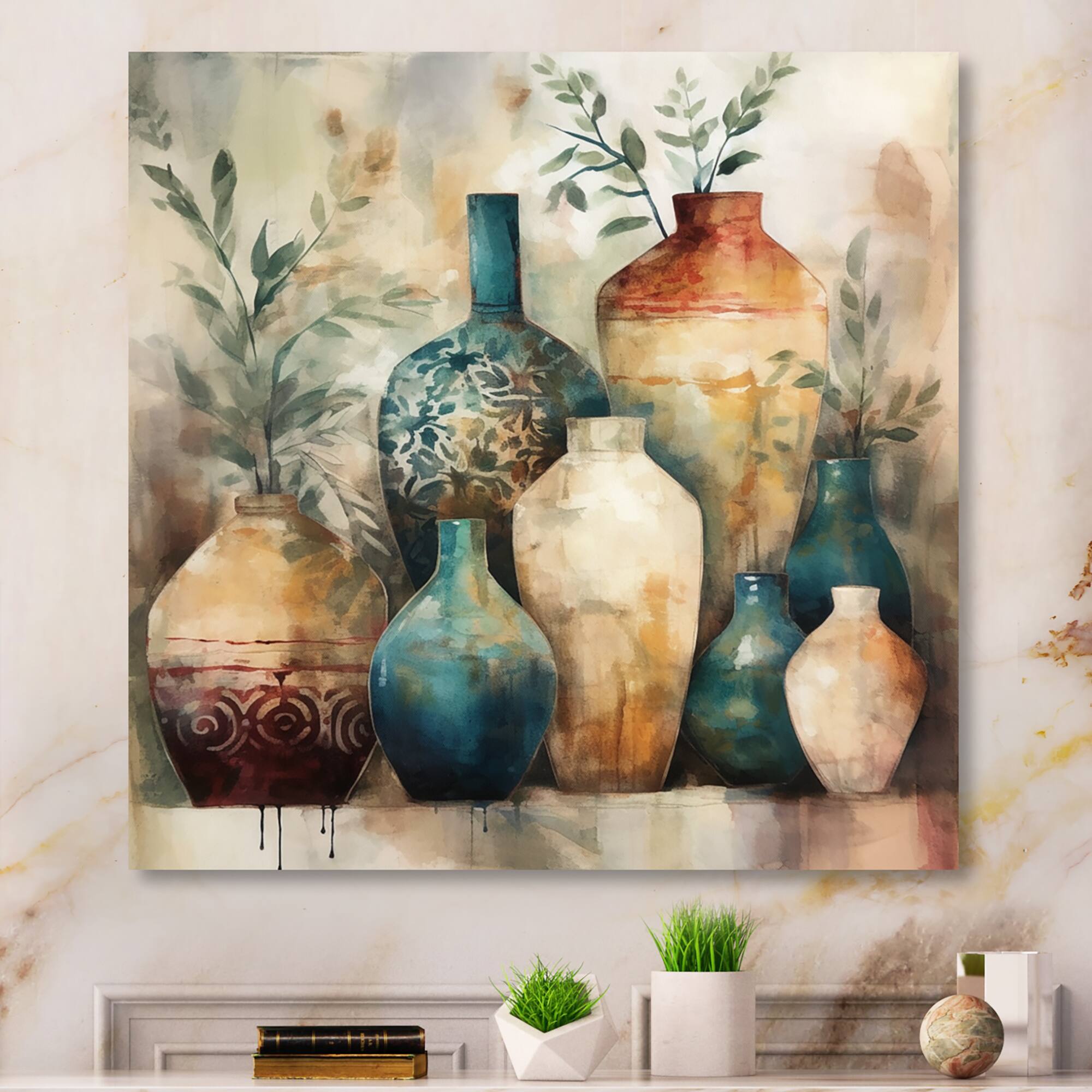 Designart "Green And Orange Artisanal Boho Pottery I" Boho Pottery Canvas Art Print