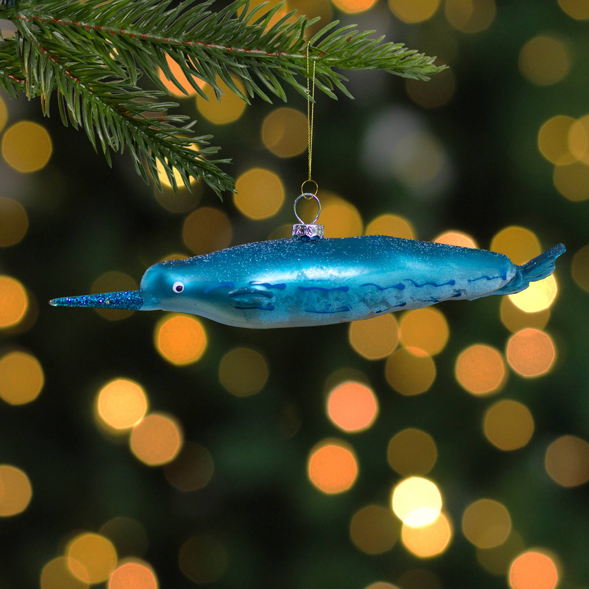 Blue Glitter Pipefish Glass Ornament