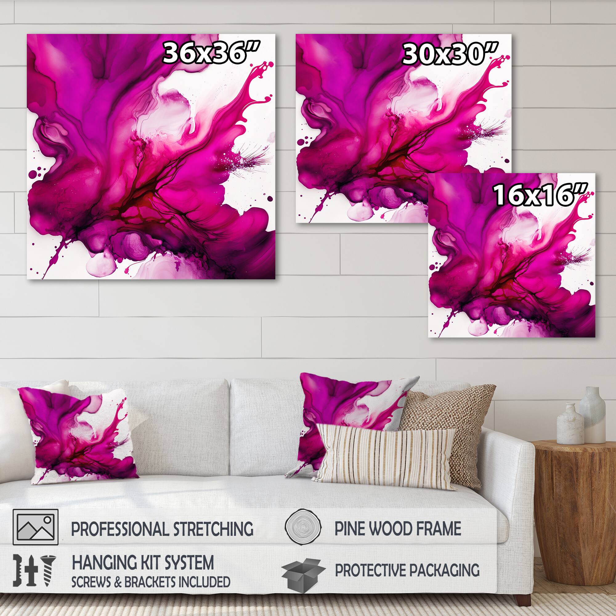 Designart "Ancient Mystery In Viva Magenta II" Abstract Liquid Ink Canvas Wall Art