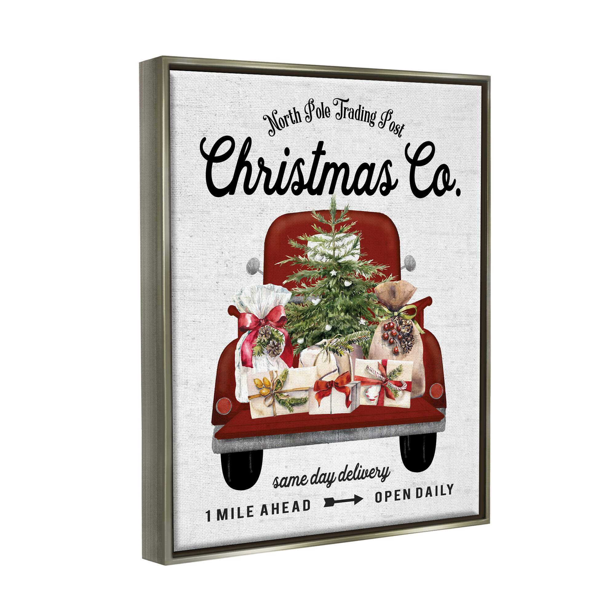 Stupell Industries North Pole Christmas Co. Sign Framed Floater Canvas Wall Art