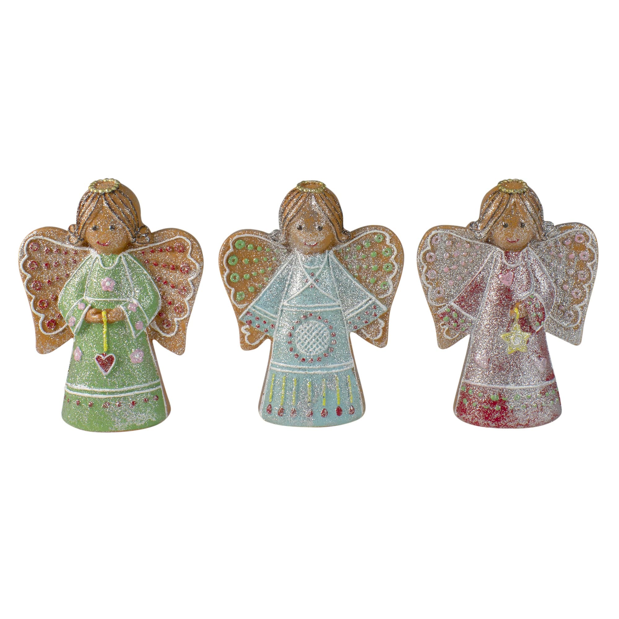 6" Glitter Dusted Gingerbread Christmas Angels Set