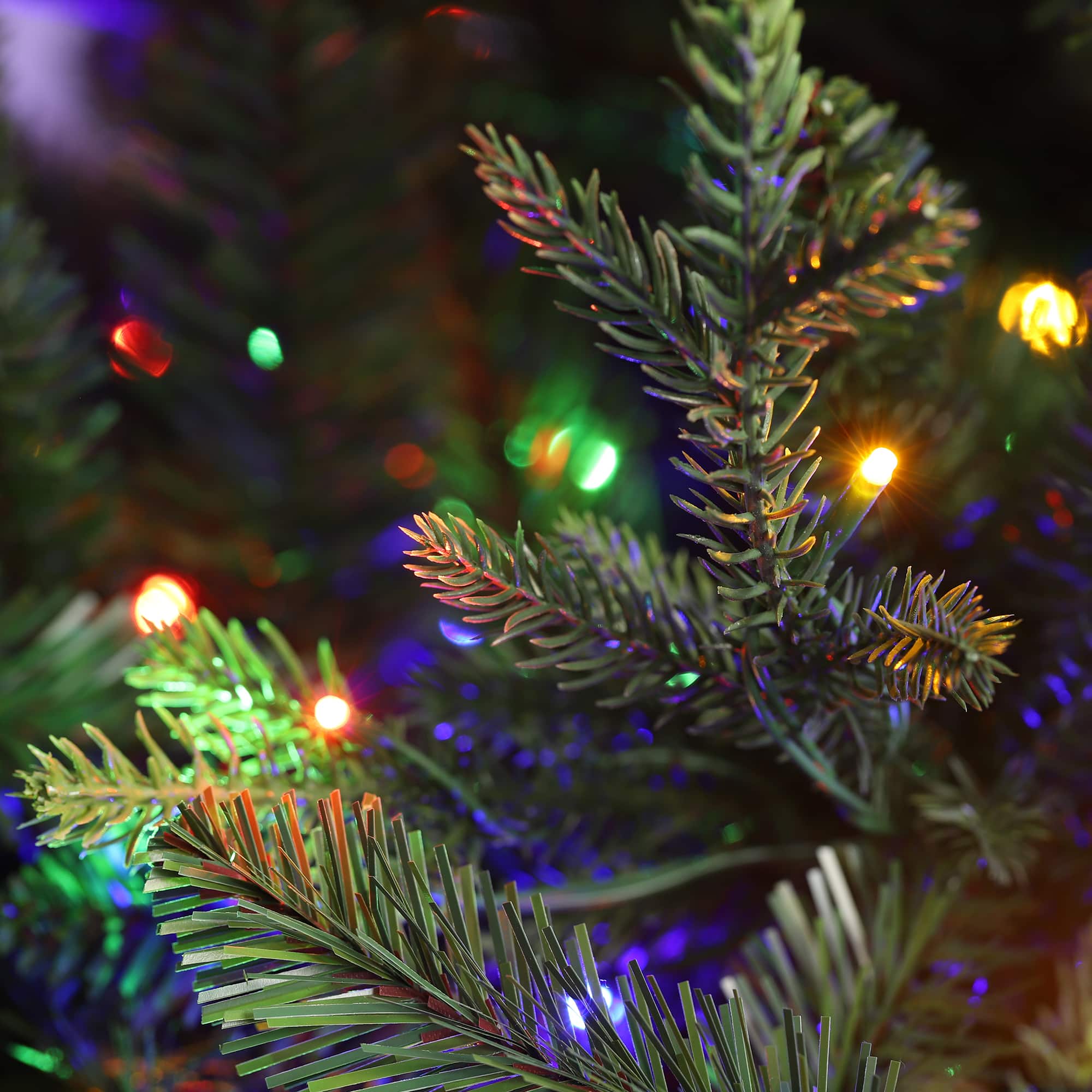 Glitzhome&#xAE; 7.5ft Pre-Lit Green Upward Slim Fir Artificial Christmas Tree, Multicolor LED Lights