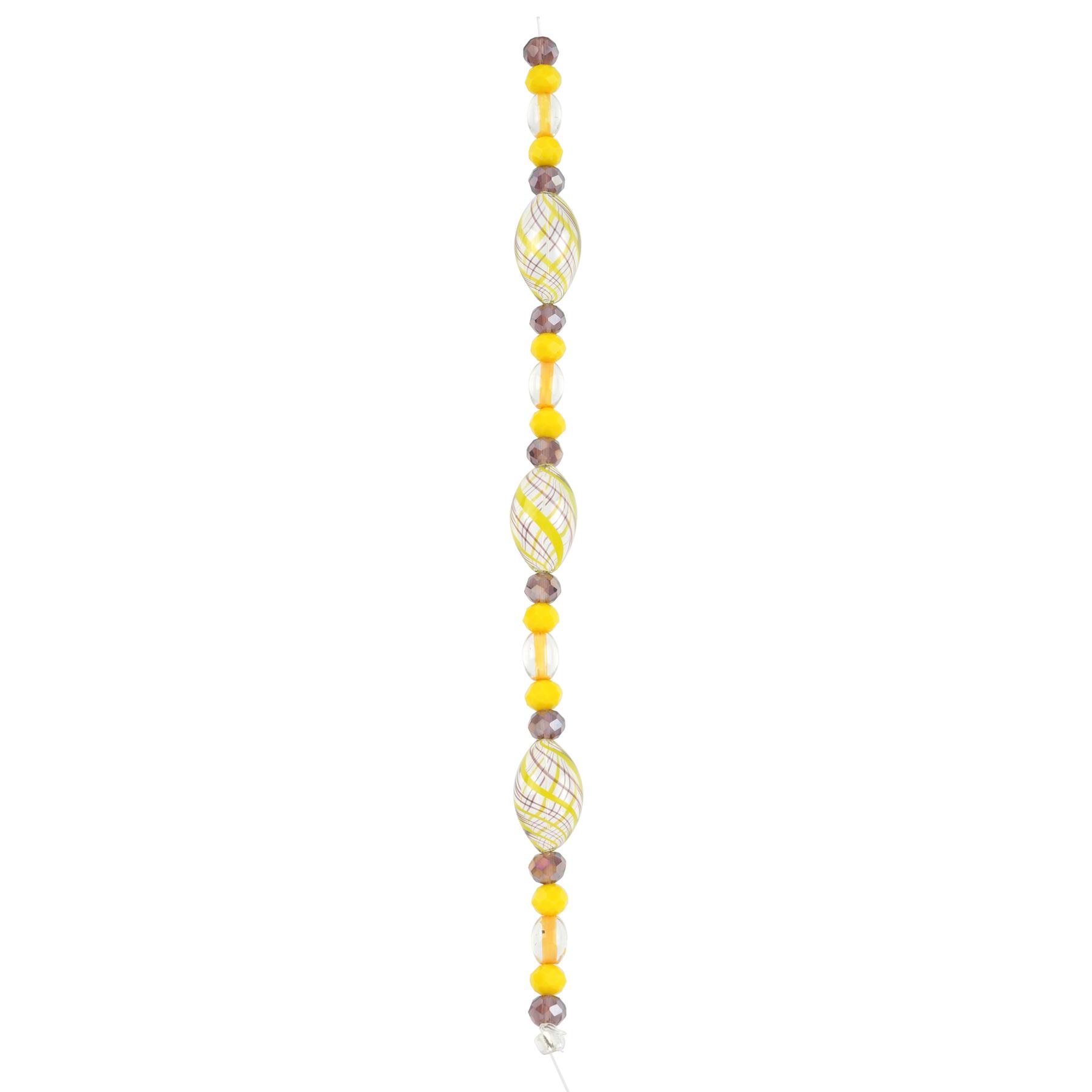 Yellow Lampwork Glass Stripe Oval Beads by Bead Landing™