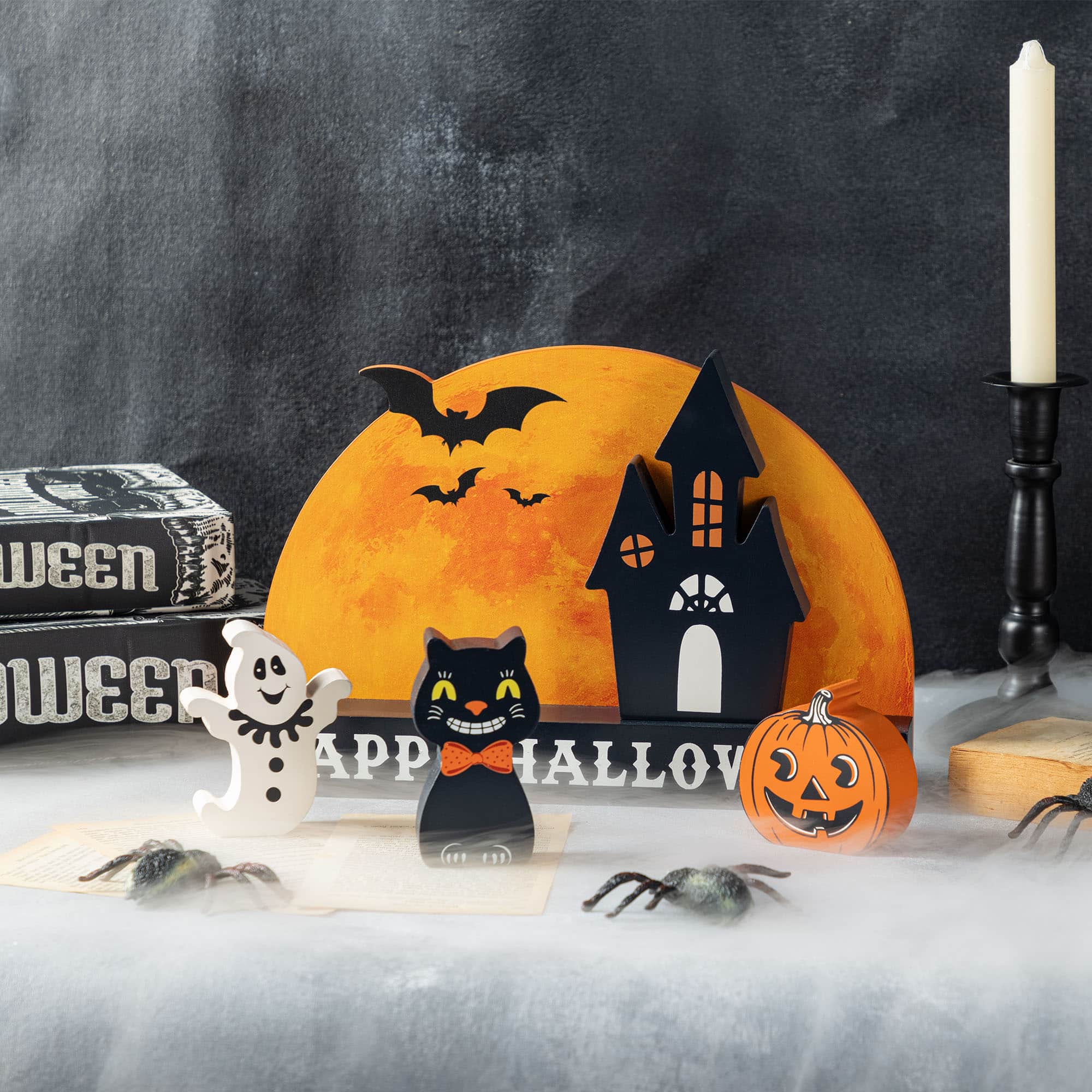 Glitzhome&#xAE; 12&#x22;L HAPPY HALLLOWEEN Wooden Table Block Set