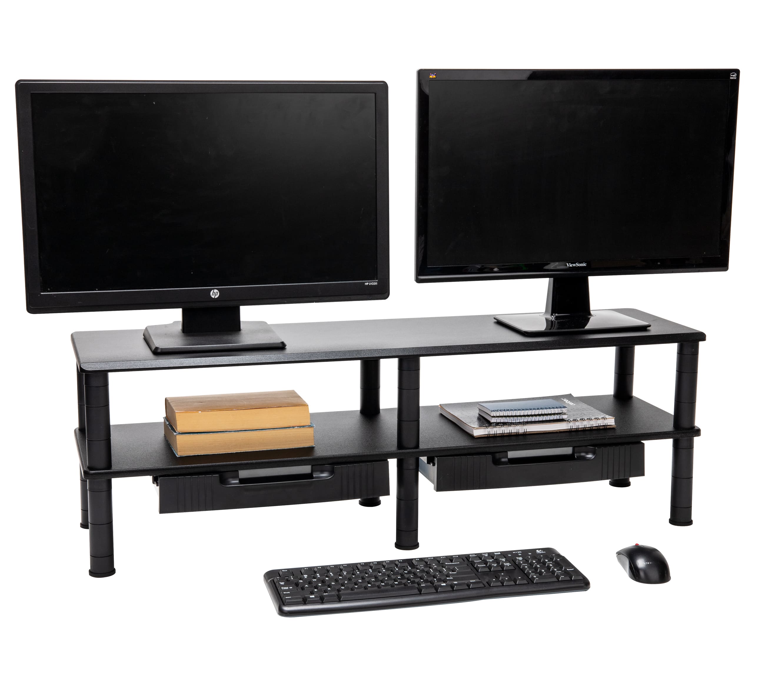 Mind Reader Anchor Collection Black Extended 2-Tier Dual Monitor Stand