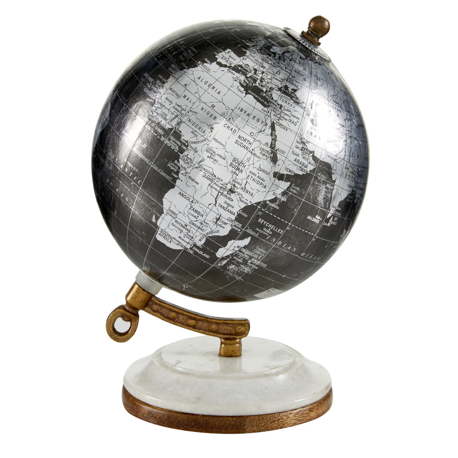 7&#x22; Black Marble &#x26; Metal Modern Globe