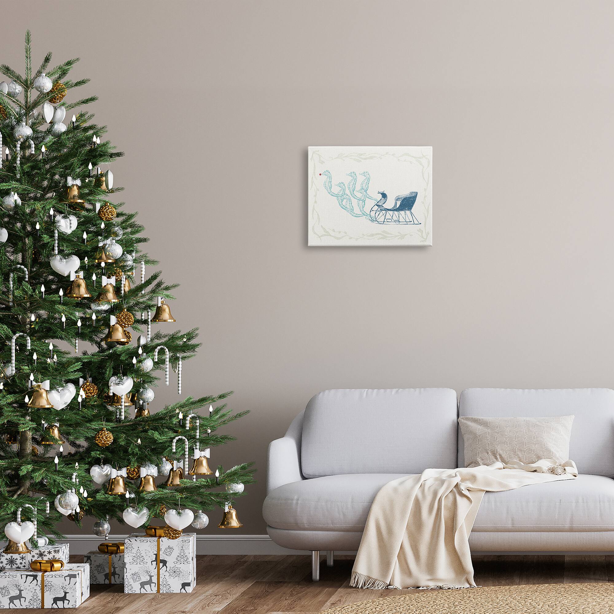 Stupell Industries Seahorse Santa Sled Nautical Christmas Canvas Wall Art