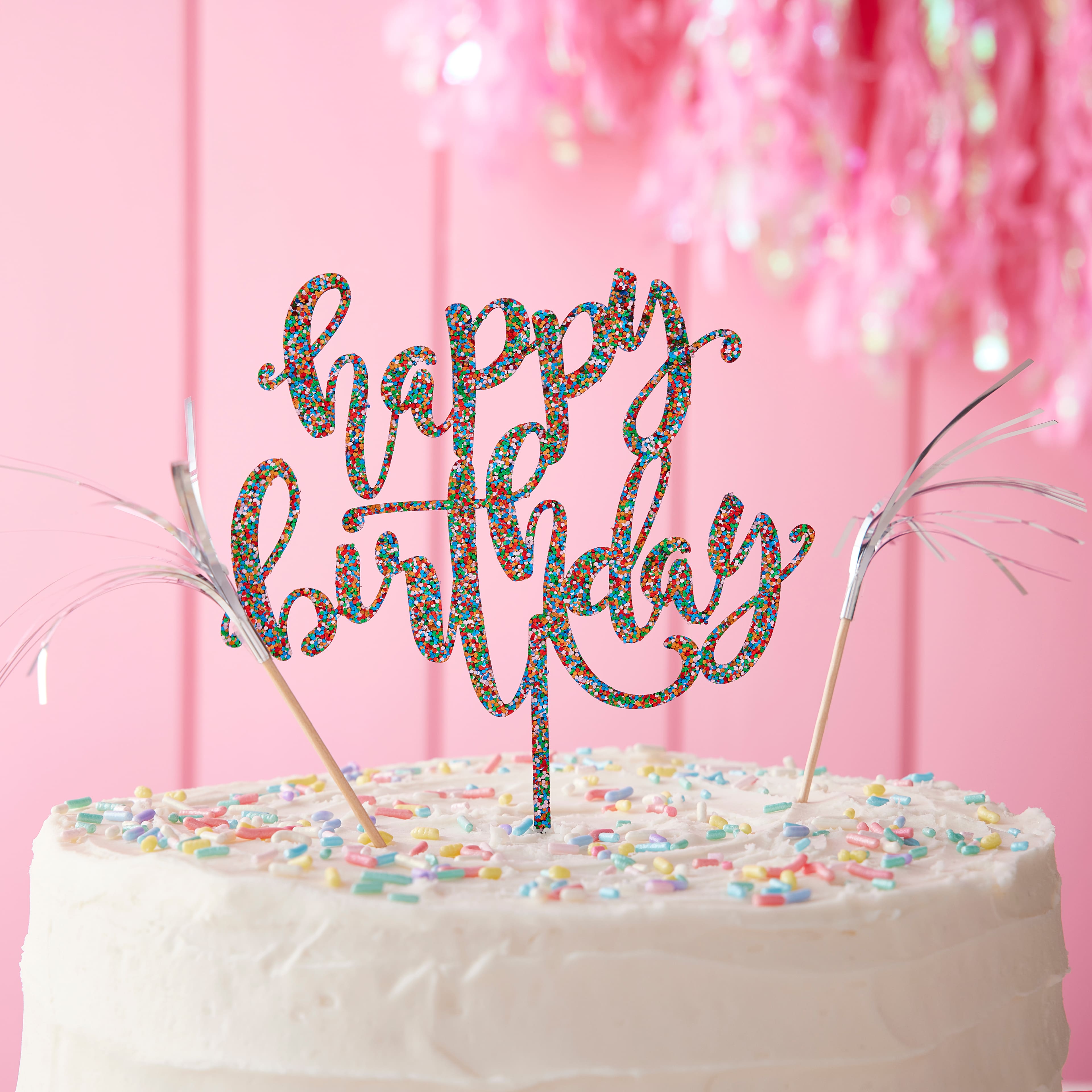 Multicolor Glitter Happy Birthday Cake Topper by Makery®