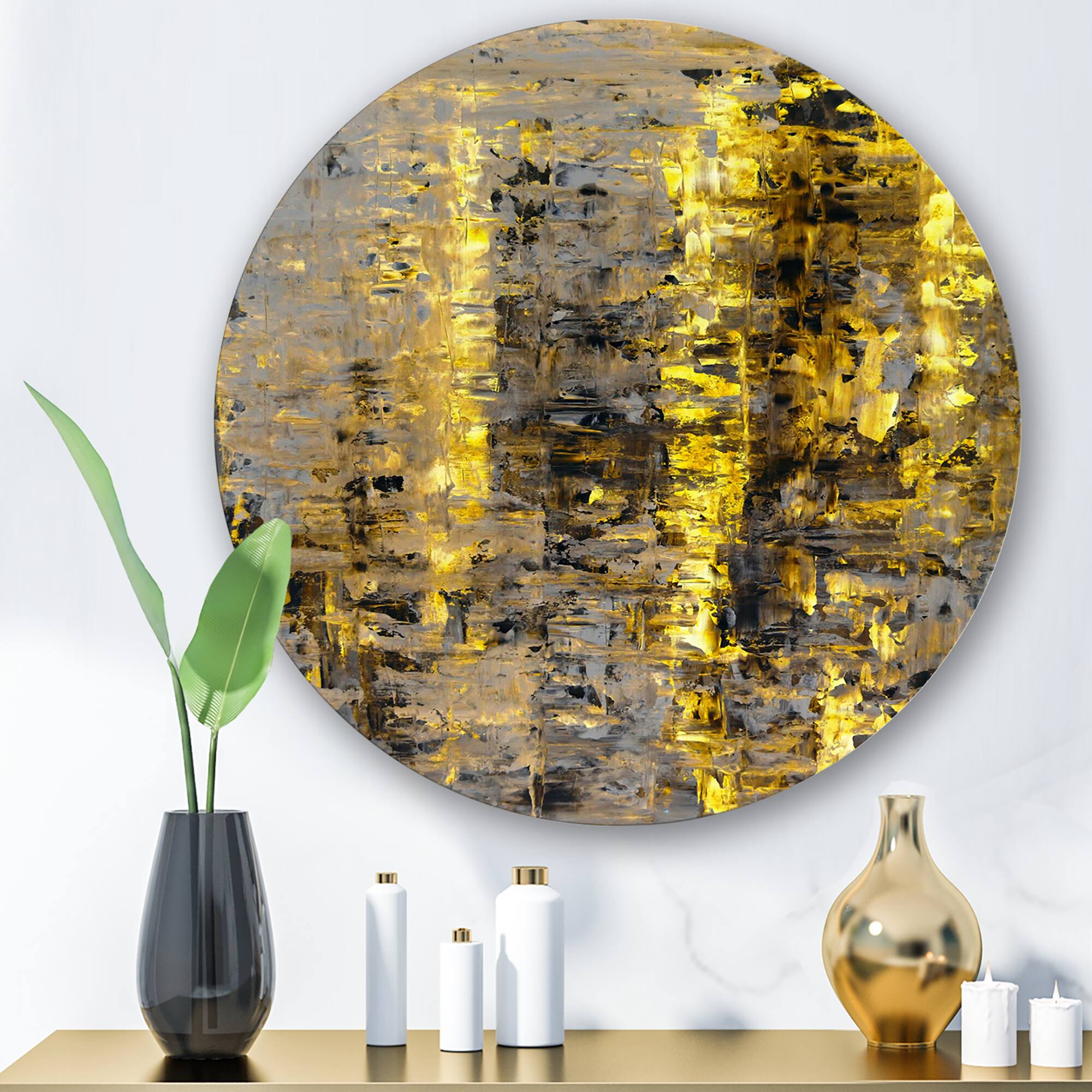 Designart - Yellow Meets Grey Abstract Art II