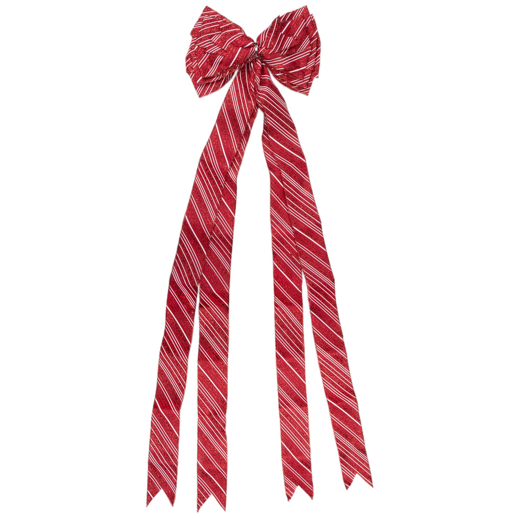 48&#x22; x 10&#x22; Red and White Striped 16 Loop Christmas Bow Decoration