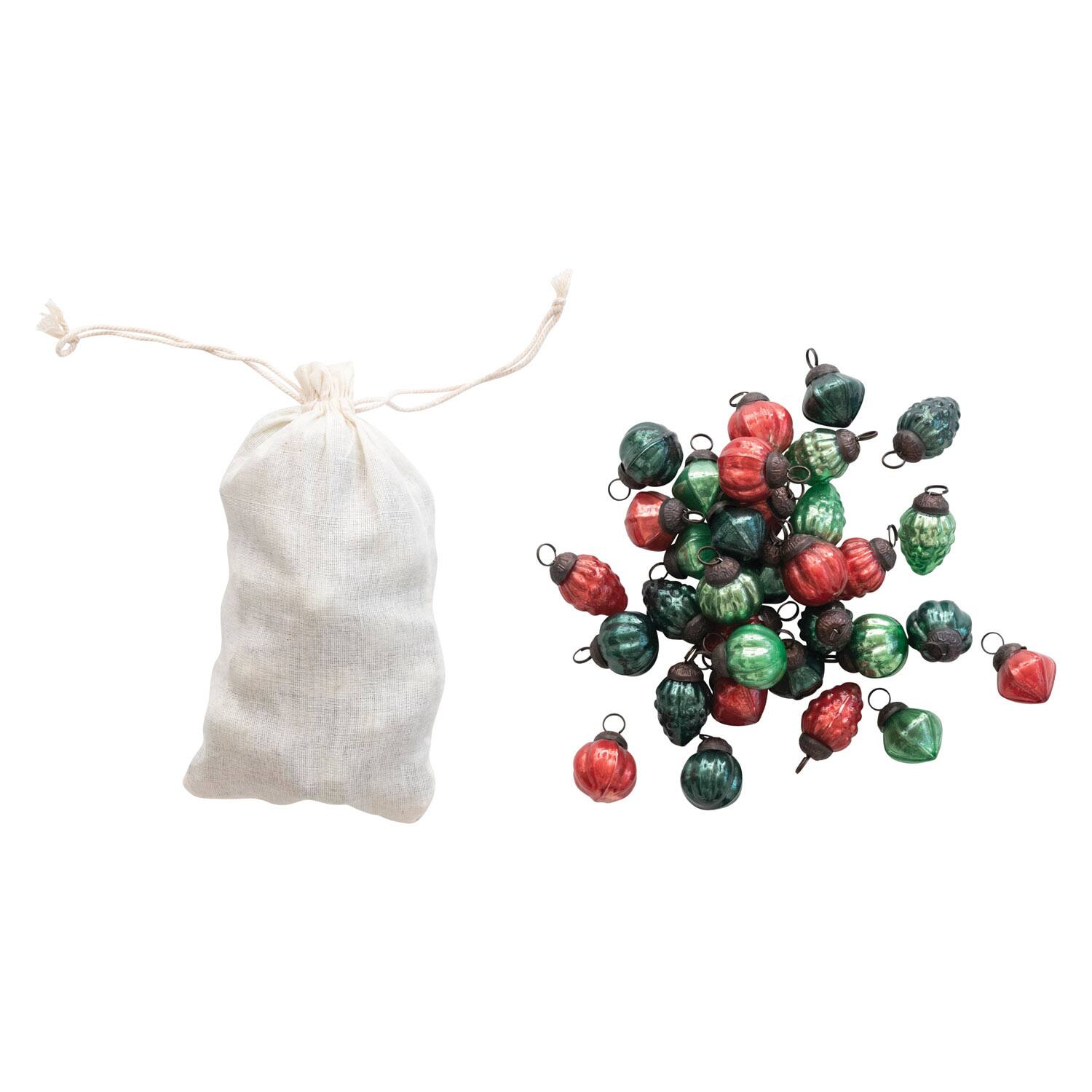 Hello Honey® 36ct. 1" Red & Green Embossed Mercury Novelty Ornaments in Muslin Bag