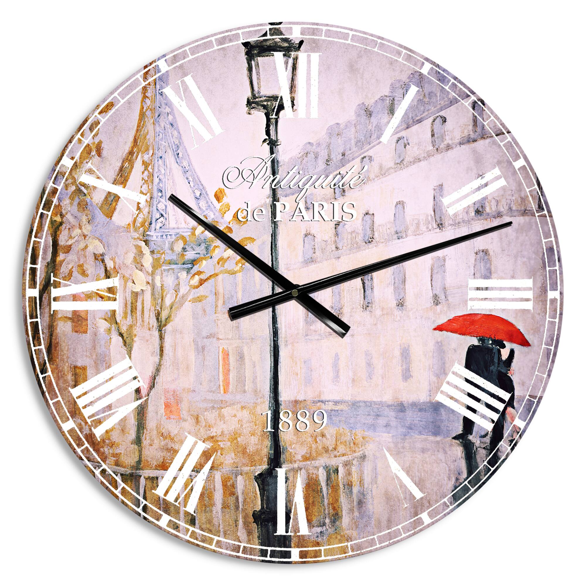 Designart Love in Paris V French Country Wall Clock