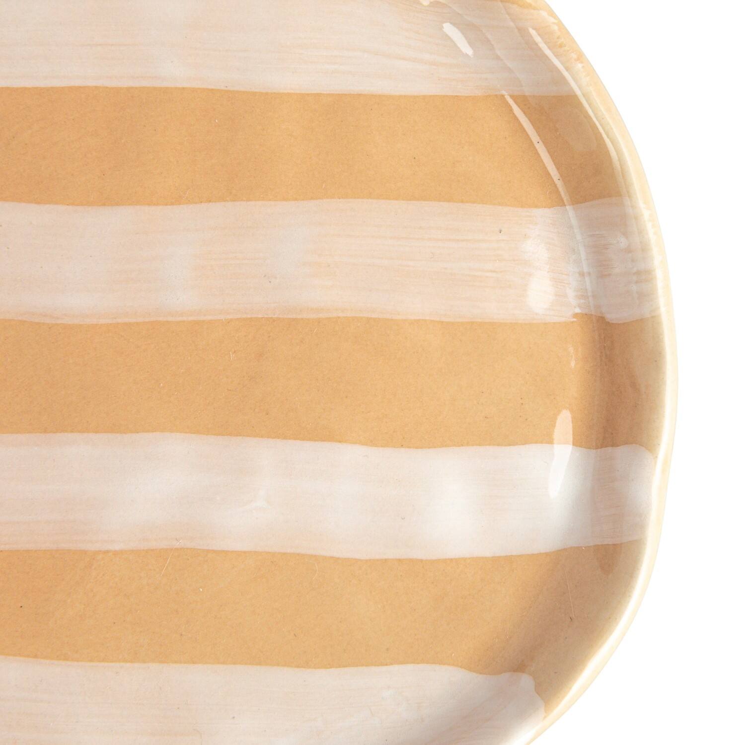 Hello Honey&#xAE; 6&#x22; Brown &#x26; White Striped Hand-Painted Stoneware Plate, 12ct.