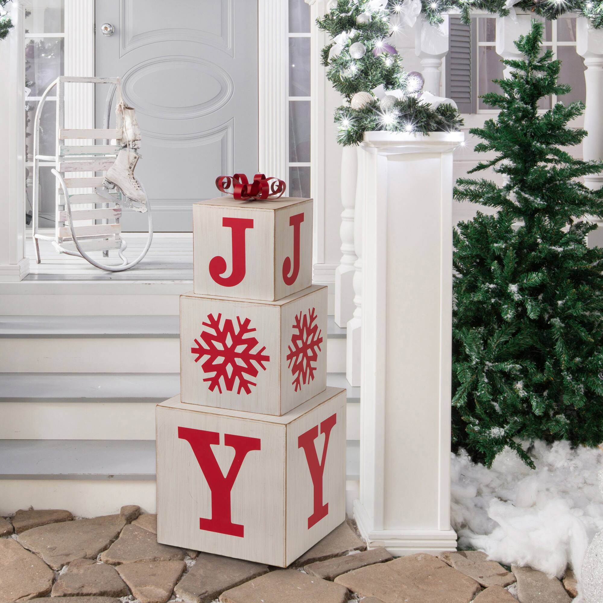 Glitzhome® 32" Wooden Block JOY Porch Décor