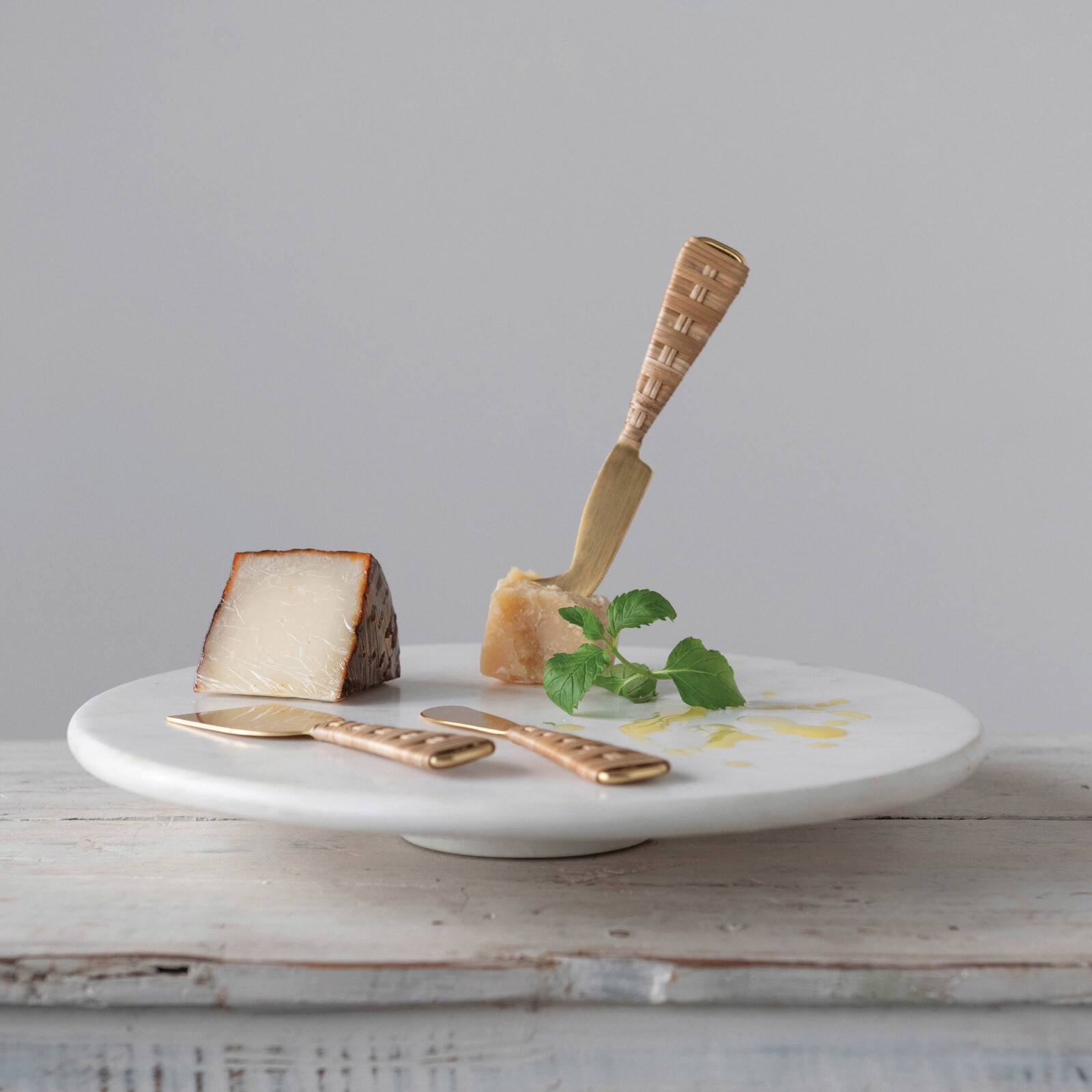 Hello Honey® Gold Finish Stainless Steel Cheese Knives with Rattan Wrapped Handles Set