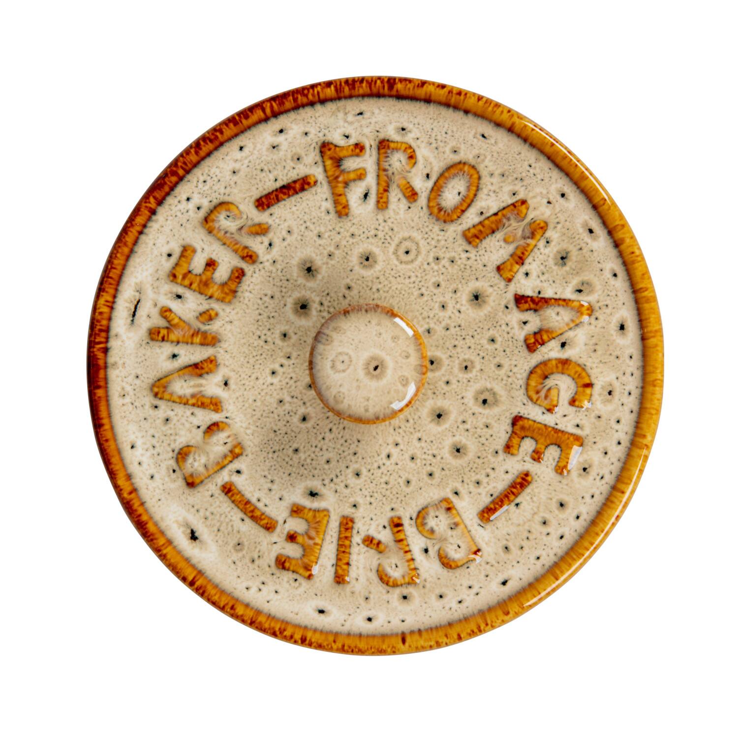 Hello Honey® 9.1" Reactive Glaze Design Stoneware Brie Baker with Bamboo Canapé Spreader Knife