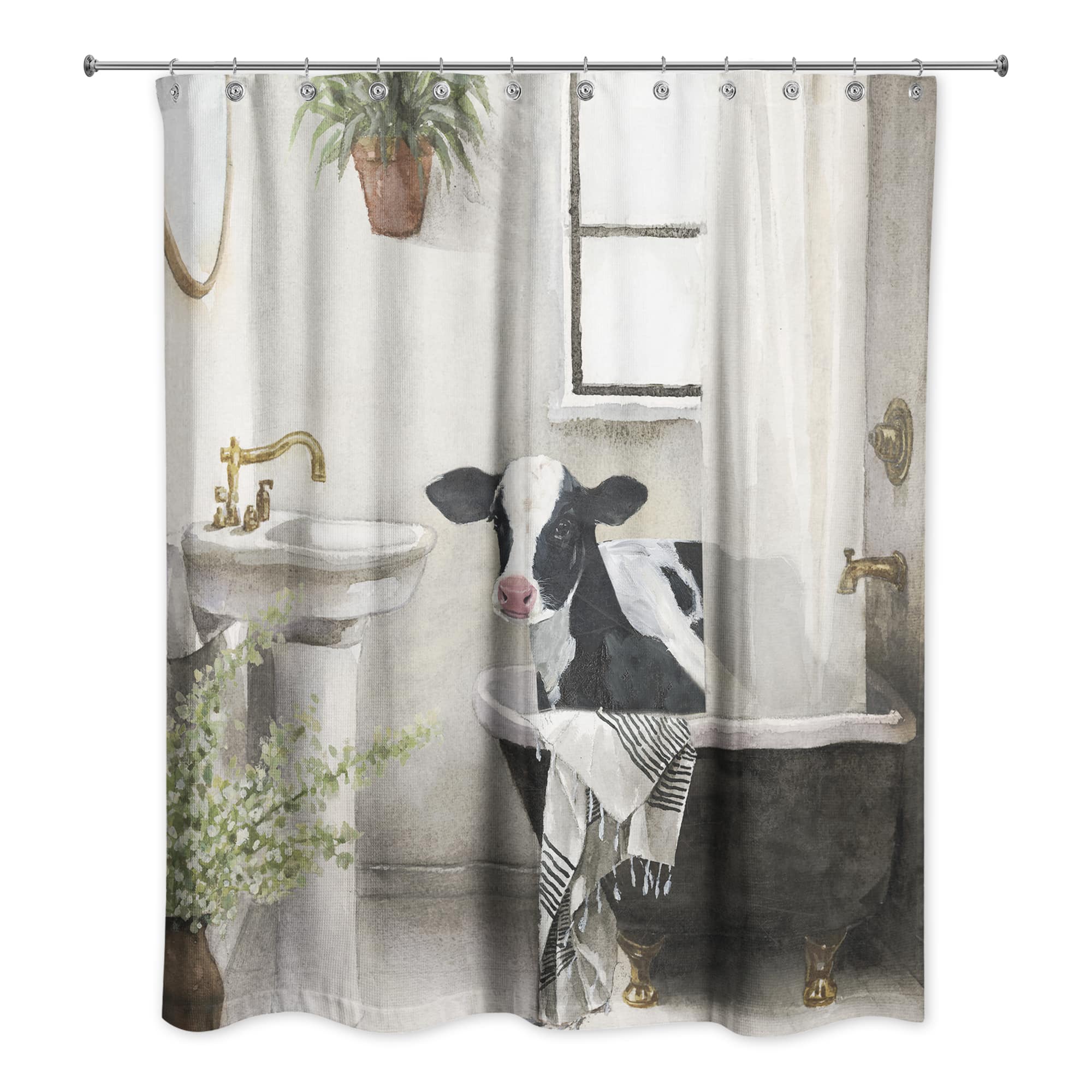 Cow in Bathtub Farmhouse 71" x 74" Shower Curtain