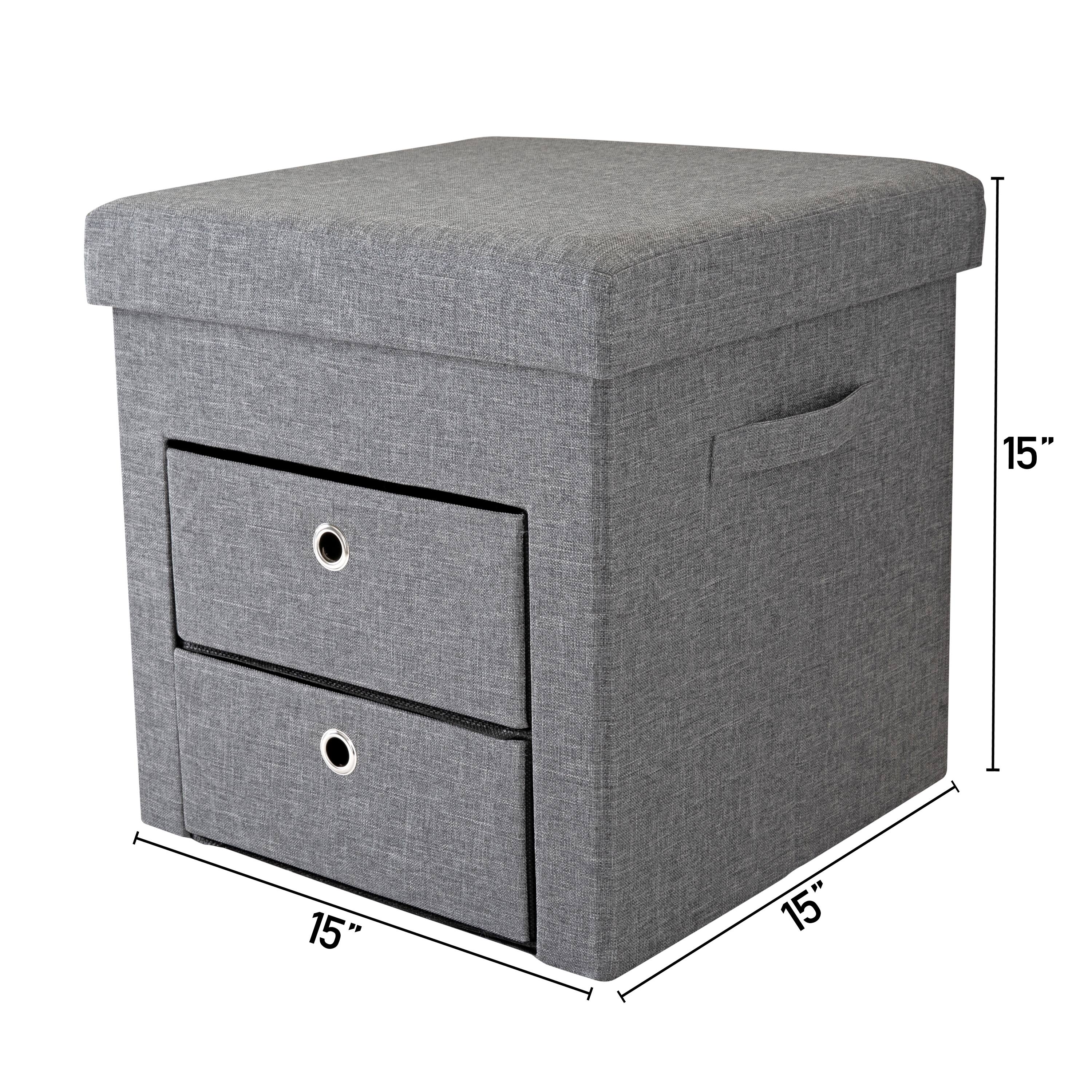Simplify Gray 2 Drawer Collapsible Storage Ottoman