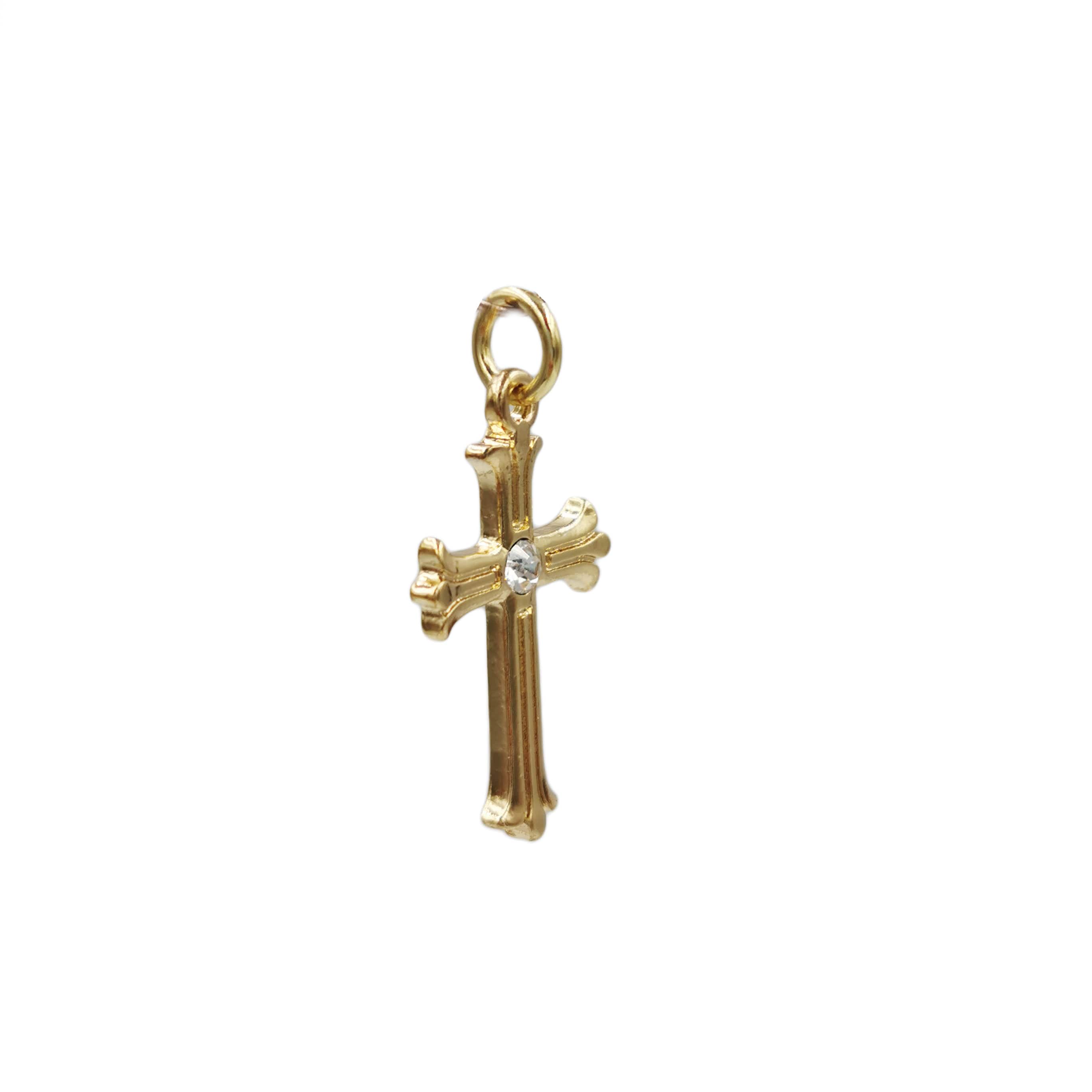 12 Pack: Charmalong™ Gold Crystal Cross Charm by Bead Landing™